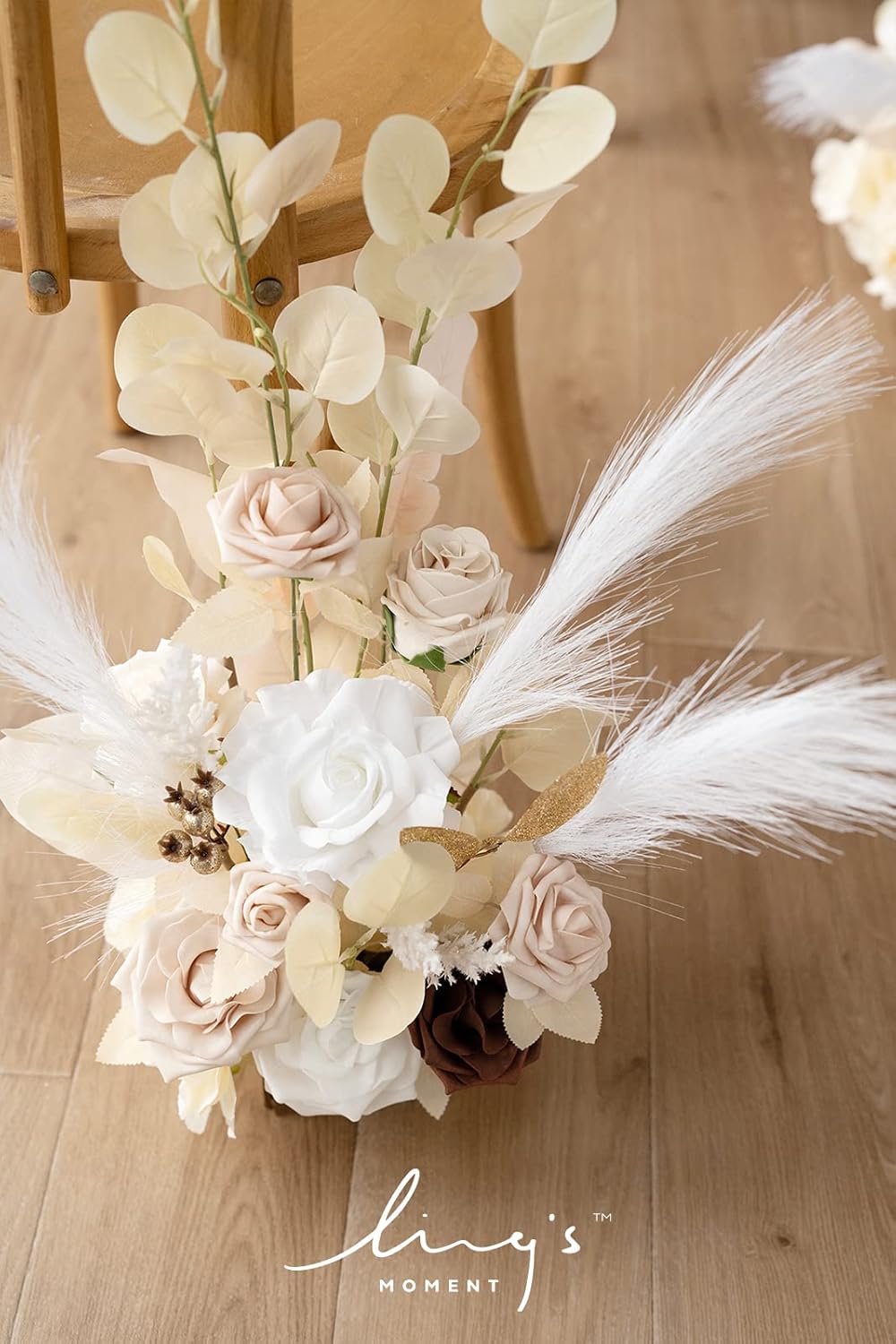 Ling's Moment 17.5" Tall Standing Artificial Flowers Arrangements 4 pcs Fall Wedding Aisle Runner Chair Decorations White Beige Centerpieces for Ceremony Reception Rose Floral Party Outdoor