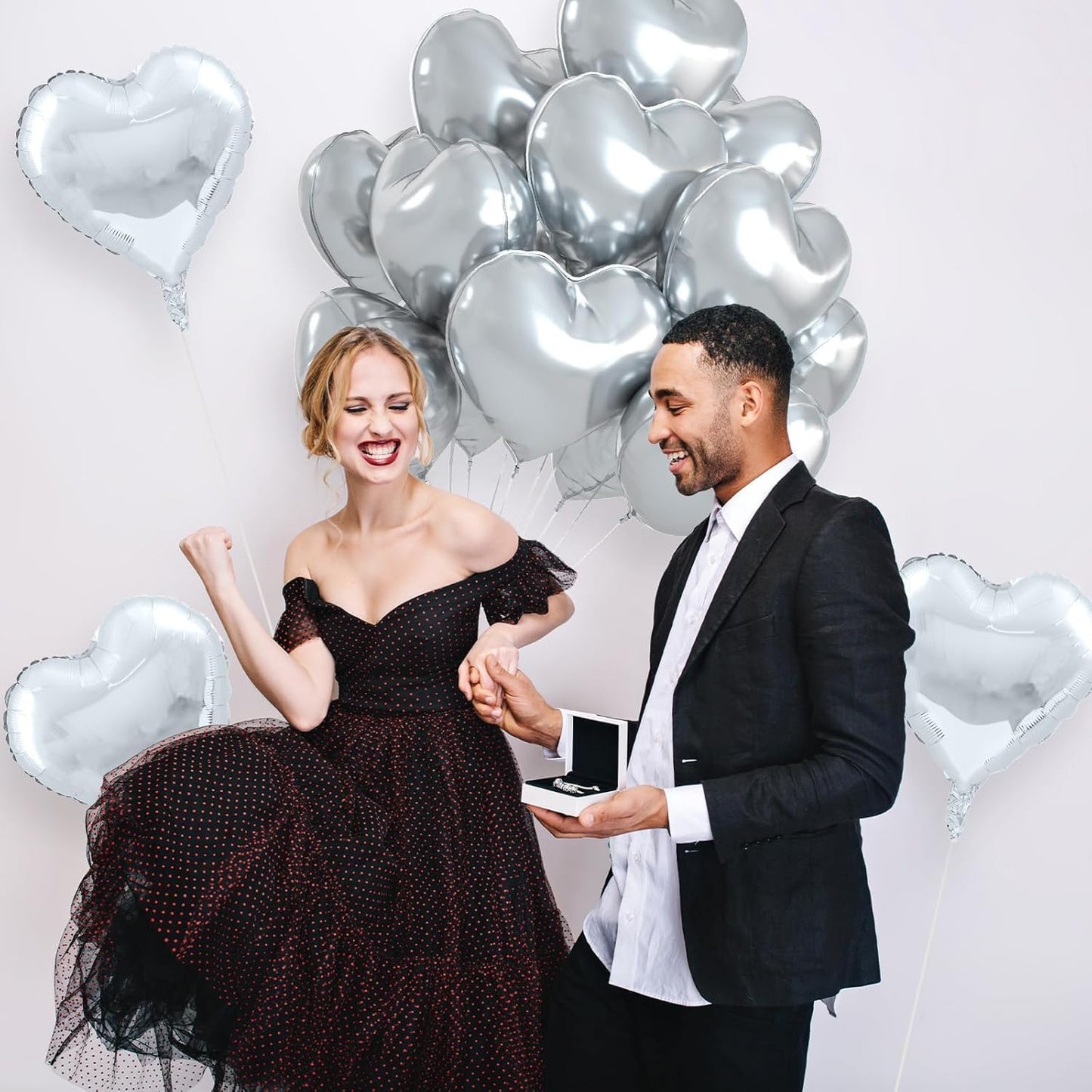 12 Pcs Heart Balloons, 18 inch Silver Heart Shaped Balloons, Big Foil Helium Balloon, Love Foil Balloon for Wedding Baby Shower Anniversary Backdrop Valentine Party Decorations