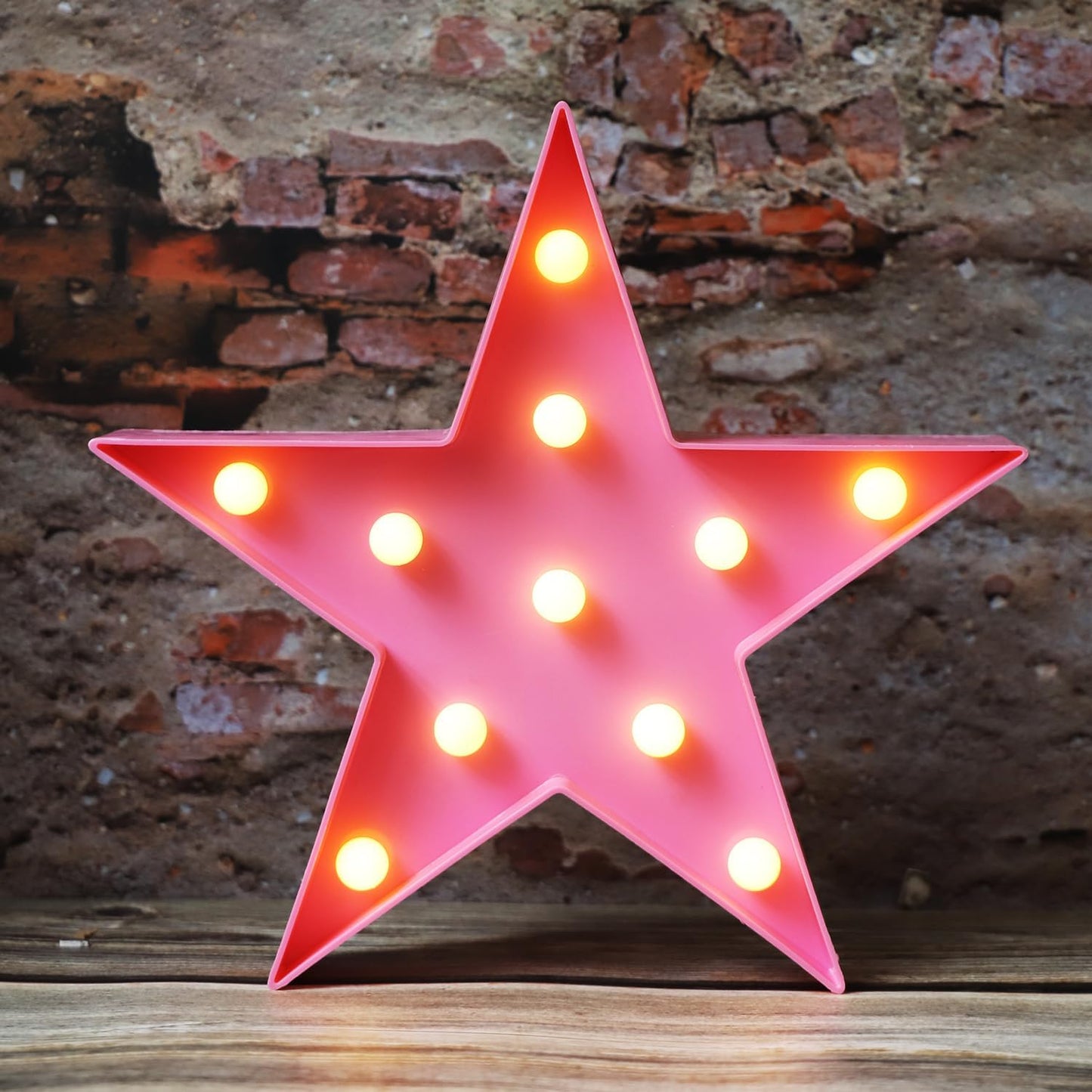 LED Marquee Star Sign Night Light, Battery Operated Star Shaped Desk Table Lamp for Kids, Baby, Child, Girl Gift, Nursery Room, Wall Decor (Pink)