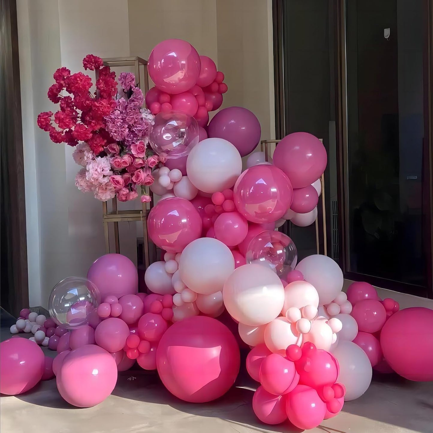 100pcs Hot Pink Balloons, Helium Quality 12 inch Bright Pink Latex Party Balloon for Birthday, Wedding, Engagement, Bridal Shower, Bachelorette Princess Party Supplies(66ft Ribbons)