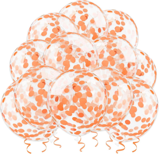 VHUWE Orange Confetti Balloons, 25 Pcs Thickened 12 Inch Clear Latex Balloon with Confetti Inside for Graduation Decorations Engagement Bridal Shower Party Baby Shower Birthday Party Supplies