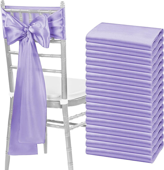 fani 60 PCS Lavender Purple Satin Chair Sashes Bows Universal Chair Cover for Wedding Reception Restaurant Event Decoration Banquet,Party,Hotel Event Decorations (7 x 108 inch)