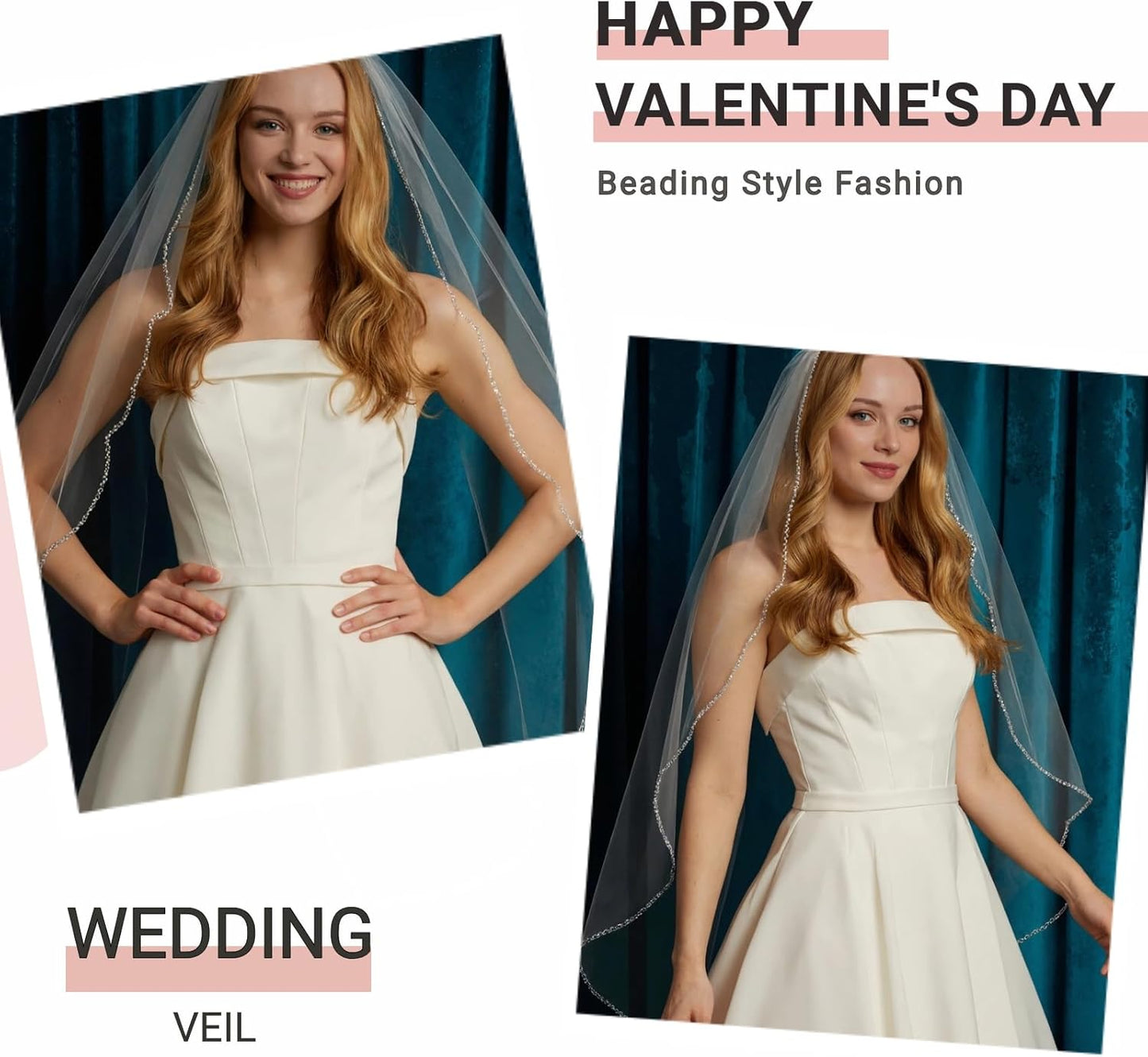 Bridal Veils Pearls and Crystals Beaded Edge Fingertip Length Wedding Veil for Women