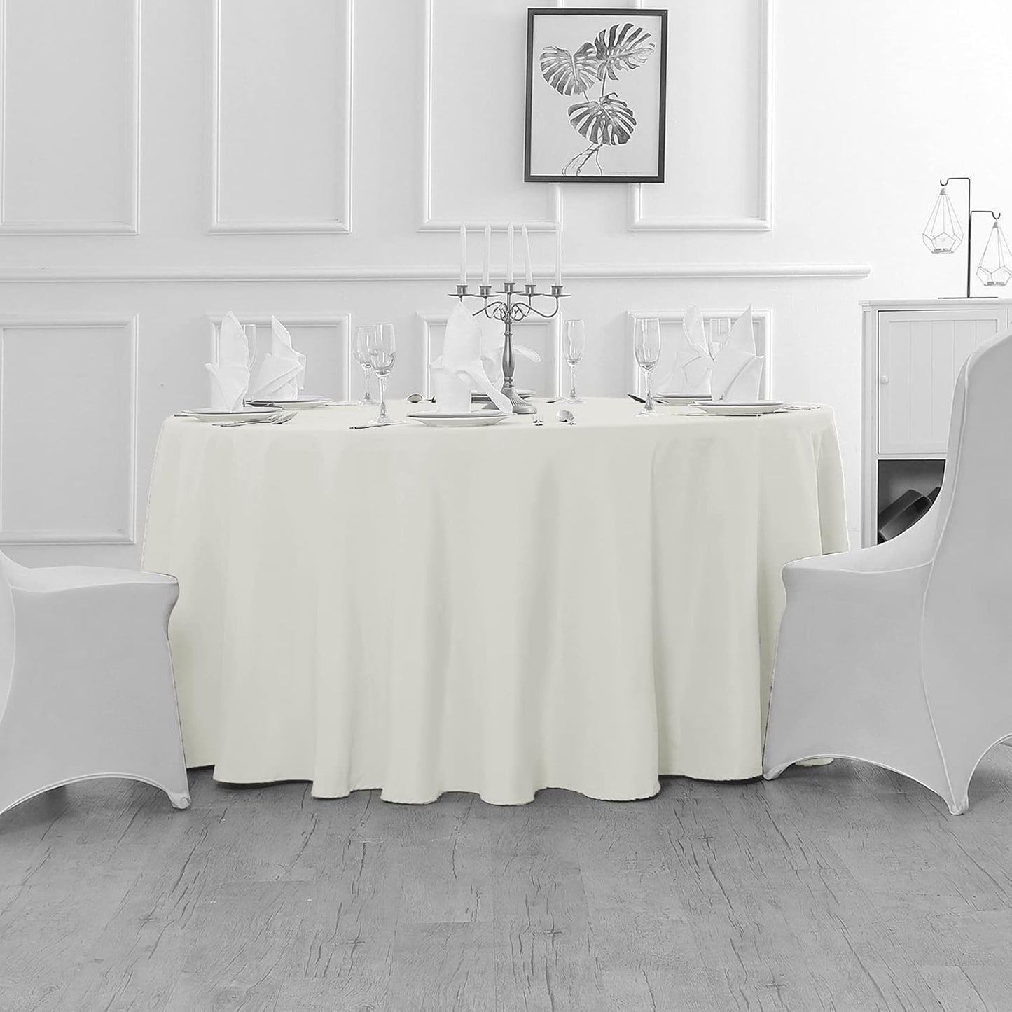 Fokitut 6 Pack Waterproof Round Tablecloth, 90 Inch, Stain Resistant and Wrinkle Polyester Table Cloth, Fabric Table Cover for Kitchen Dining, Wedding, Party, Holiday Dinner-Ivory