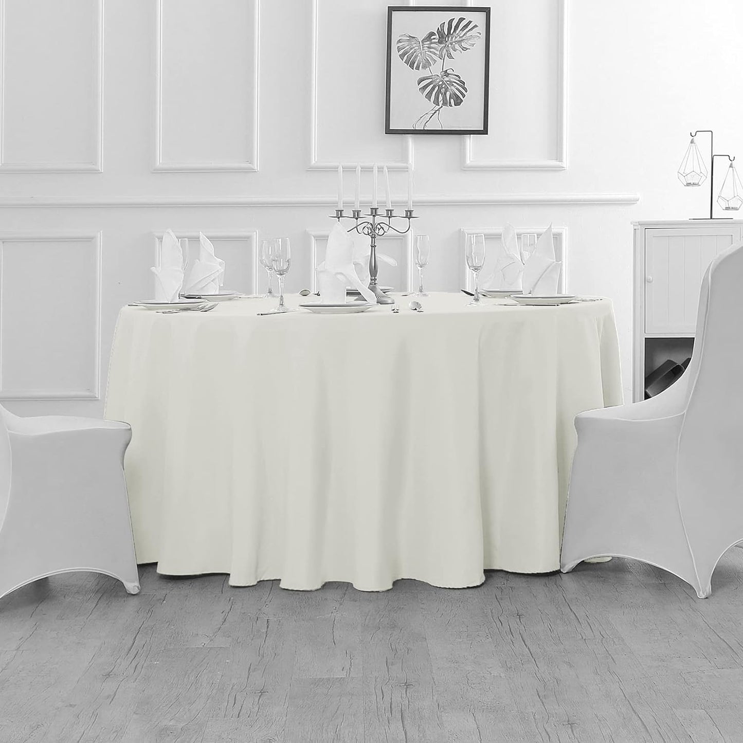Fokitut 6 Pack Waterproof Round Tablecloth, 132 Inch, Stain Resistant and Wrinkle Polyester Table Cloth, Fabric Table Cover for Kitchen Dining, Wedding, Party, Holiday Dinner-Ivory