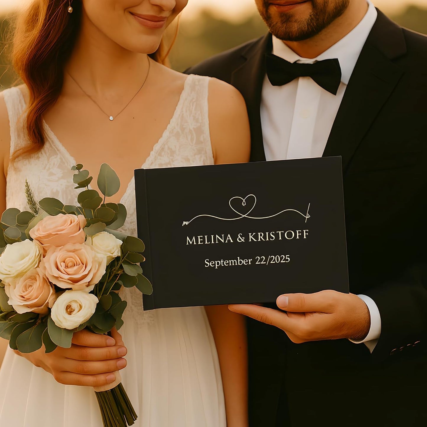 Wedding Guest Book – Personalized Polaroid Guest Book for Wedding Reception, Custom Sign In Photo Book with Blank Pages, Elegant Keepsake for Guests (Classic Black)