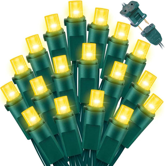 Yellow Wide Angle LED String Lights, 64.8 Ft 300 Count, Pack of 3 Strands 21.9 Ft 100 Lights UL Certified Commercial Grade Green Wire 5mm Holiday String Light