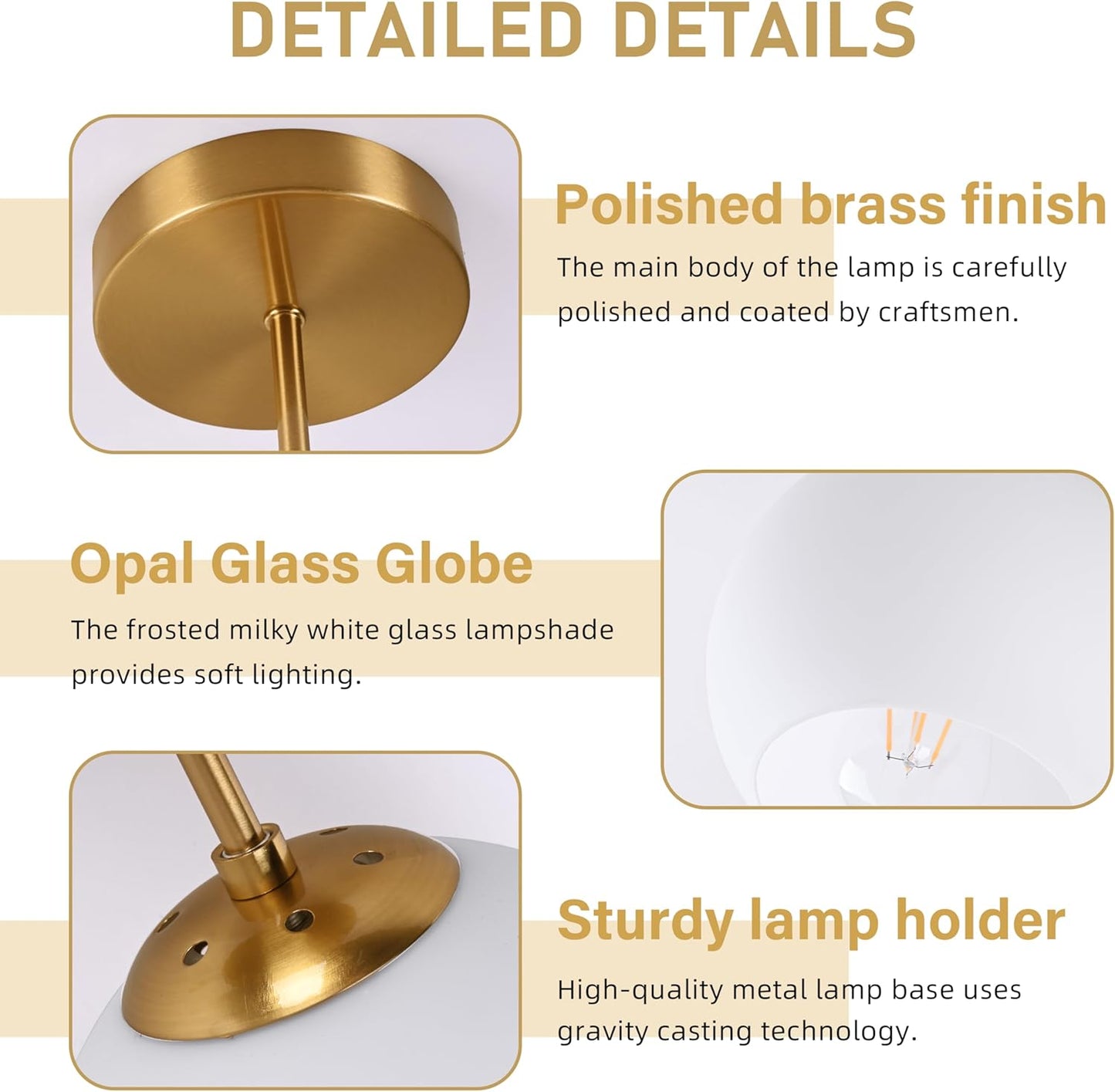 Gold Semi Flush Mount Ceiling Light Fixture Milk Glass Light Fixture Mid Century Flush Mount Ceiling Lights Brass Flush Mount Ceiling Schoolhouse Lights for Dining Room(Bulb Incl.)