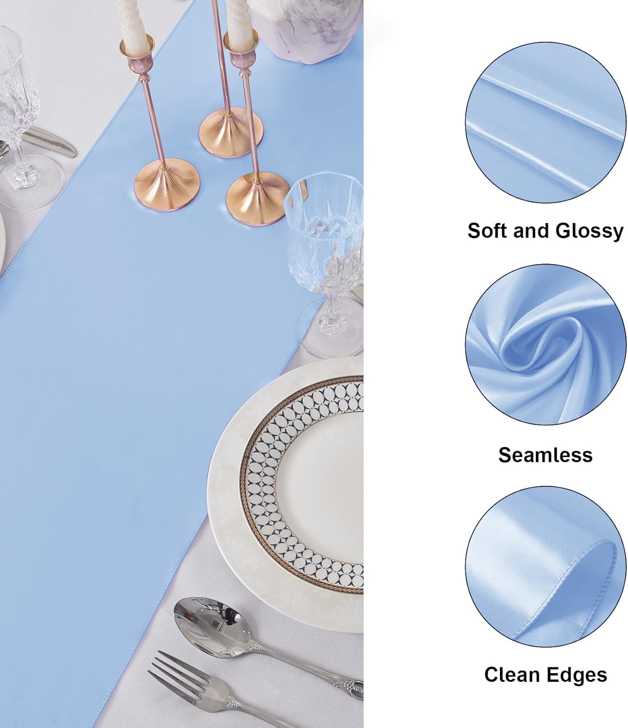 24Pack Table Runner 12 x 108 Inches Satin Silk Table Runner for Wedding, Birthday Party, Banquets, Graduations Decoration, fit Rectange and Round Table-Blue Mist