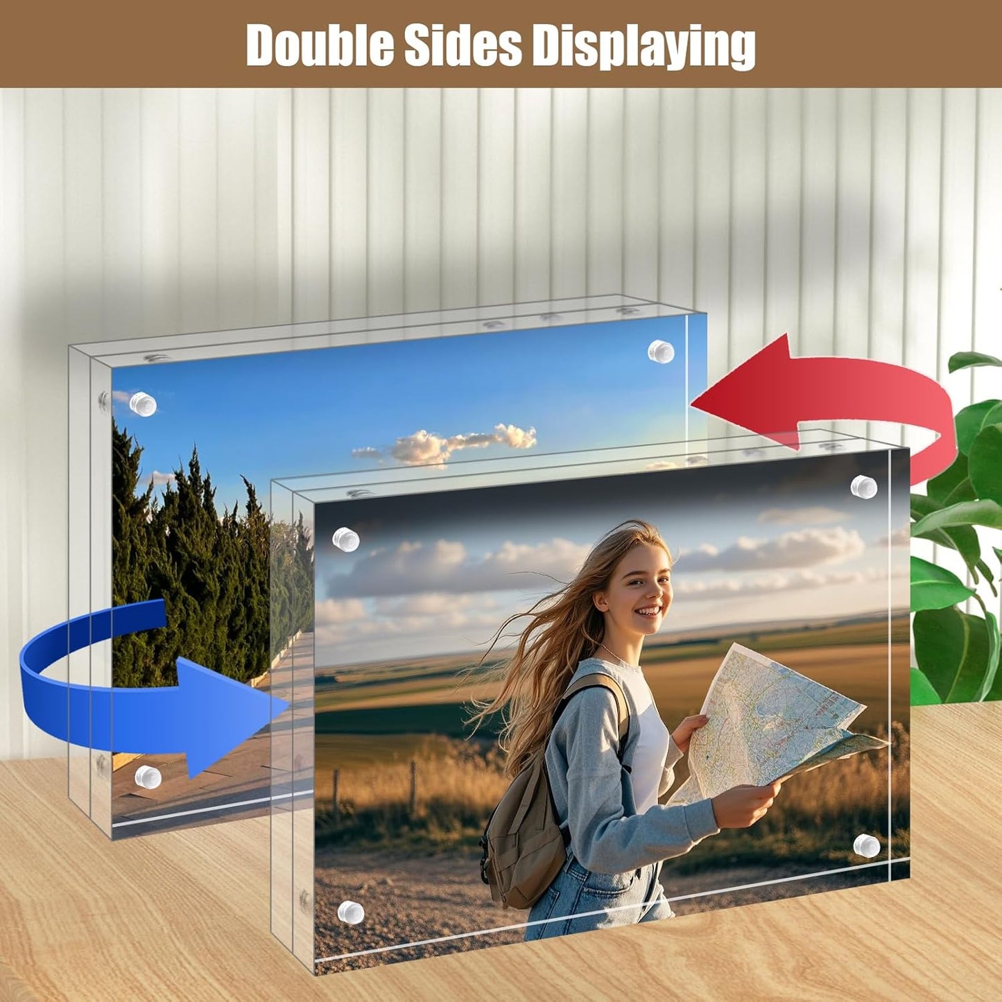 Egofine 6x8 Acrylic Frames 3 Pack, 20mm Thicker Frameless Clear Picture Frames, Double Sided Magnetic Picture Frames, Free Standing Desktop Display