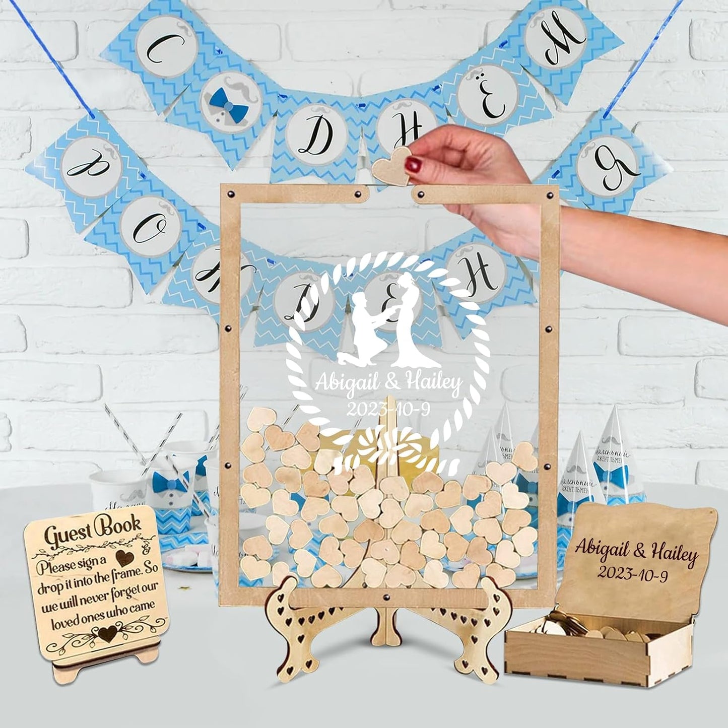 Personalized Wedding Guest Book Alternative Custom Name & Date Guestbook Sign Customized Guest Book Drop Box Decor for Wedding Anniversary Party Birthday(Style 7)