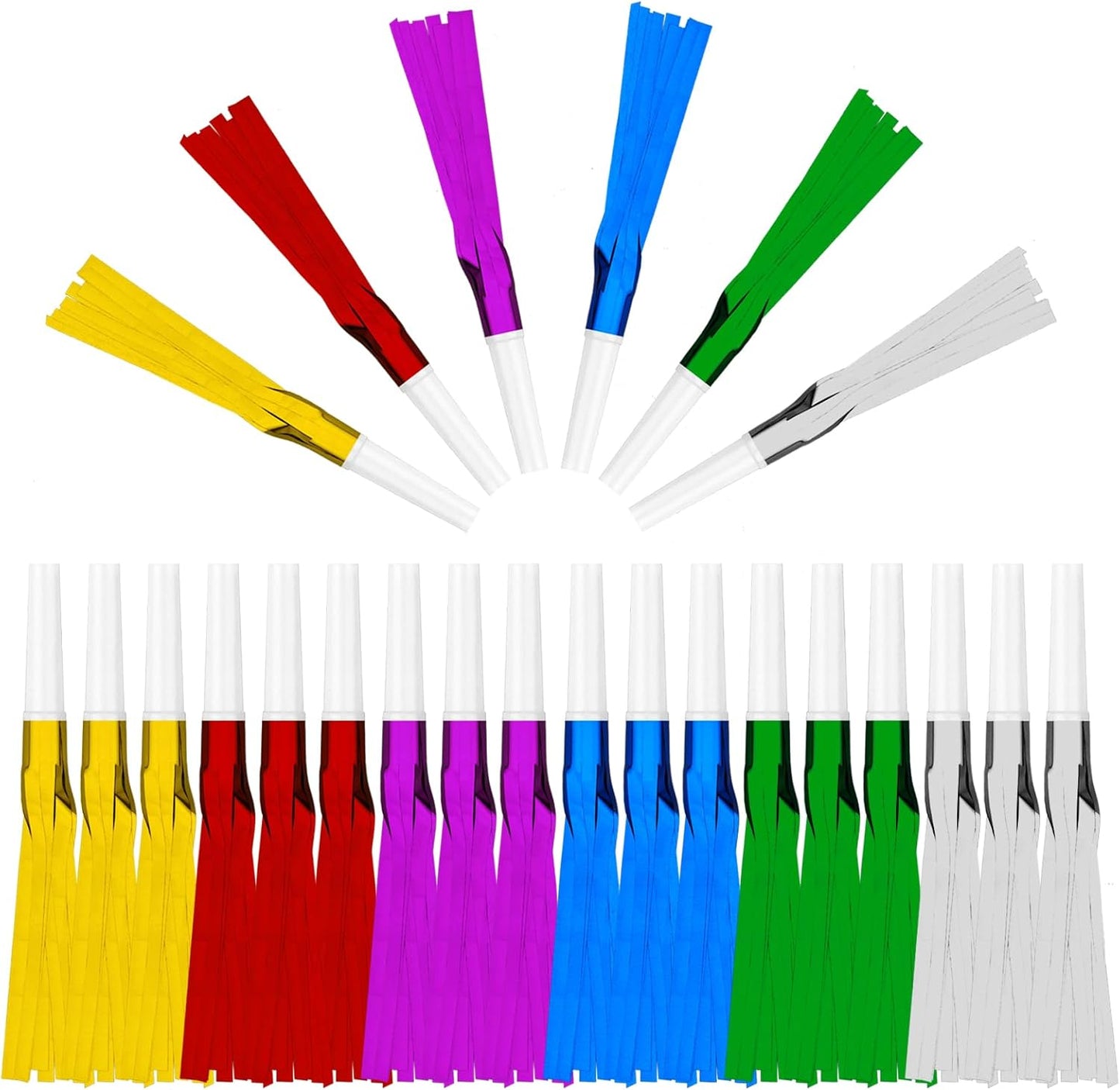 24PCS Bulk Party Blowers & Colourful Noise Makers - Fringed Glitter Party Horns Whistles for Birthday Graduation Christmas New Year - Premium Party Supplies (Mixed Colors)