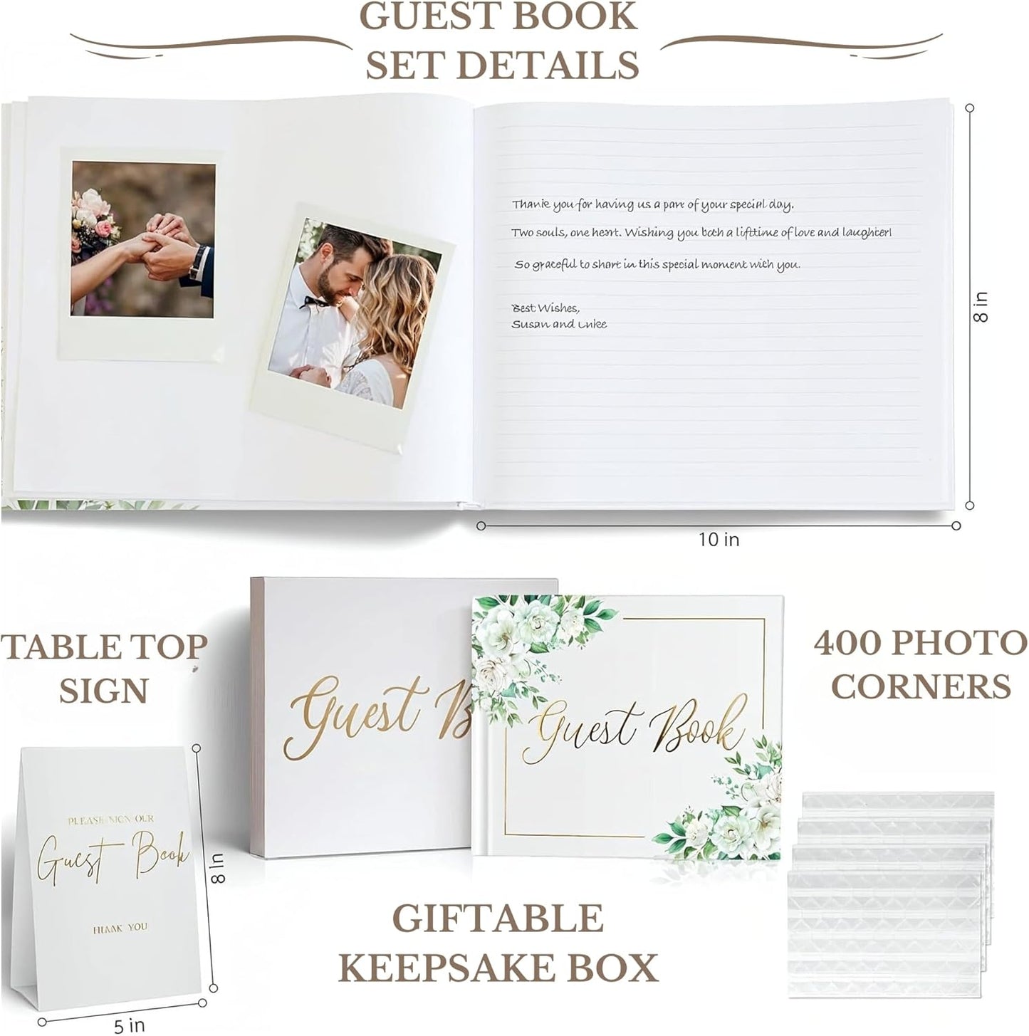 Wedding Guest Book for Guests to Sign, Elegant Wedding Guestbook Ideas, Sign in Book for Bridal and Baby Shower, Polaroid Guest Book, 100 Thick Lined and Blank Pages for Party, Wedding Books