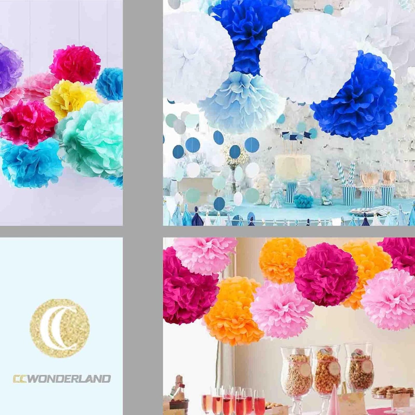 Pink and Blue Paper Pom Poms,Party Tissue Paper Flowers Balls for Baby Shower,Boy or Girl Gender Reveal,Size of 10inch, 12inch, Pack of 12