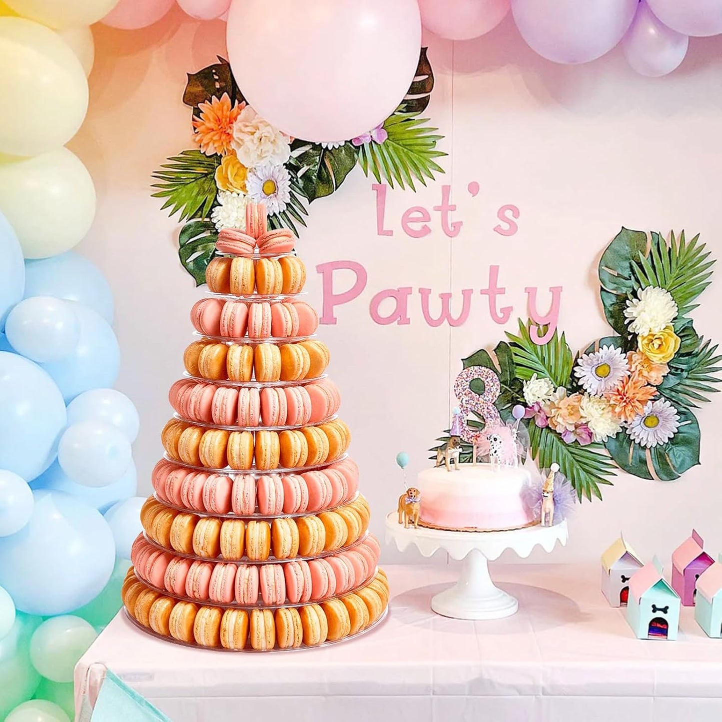 Macaron Tower Stand for Wedding Birthday Party, 4" - 13" Transparent Plastic Round Macaron Tower Display Stand Cupcake Cake Holder for Baby Shower Party Decor (10- Tiers)