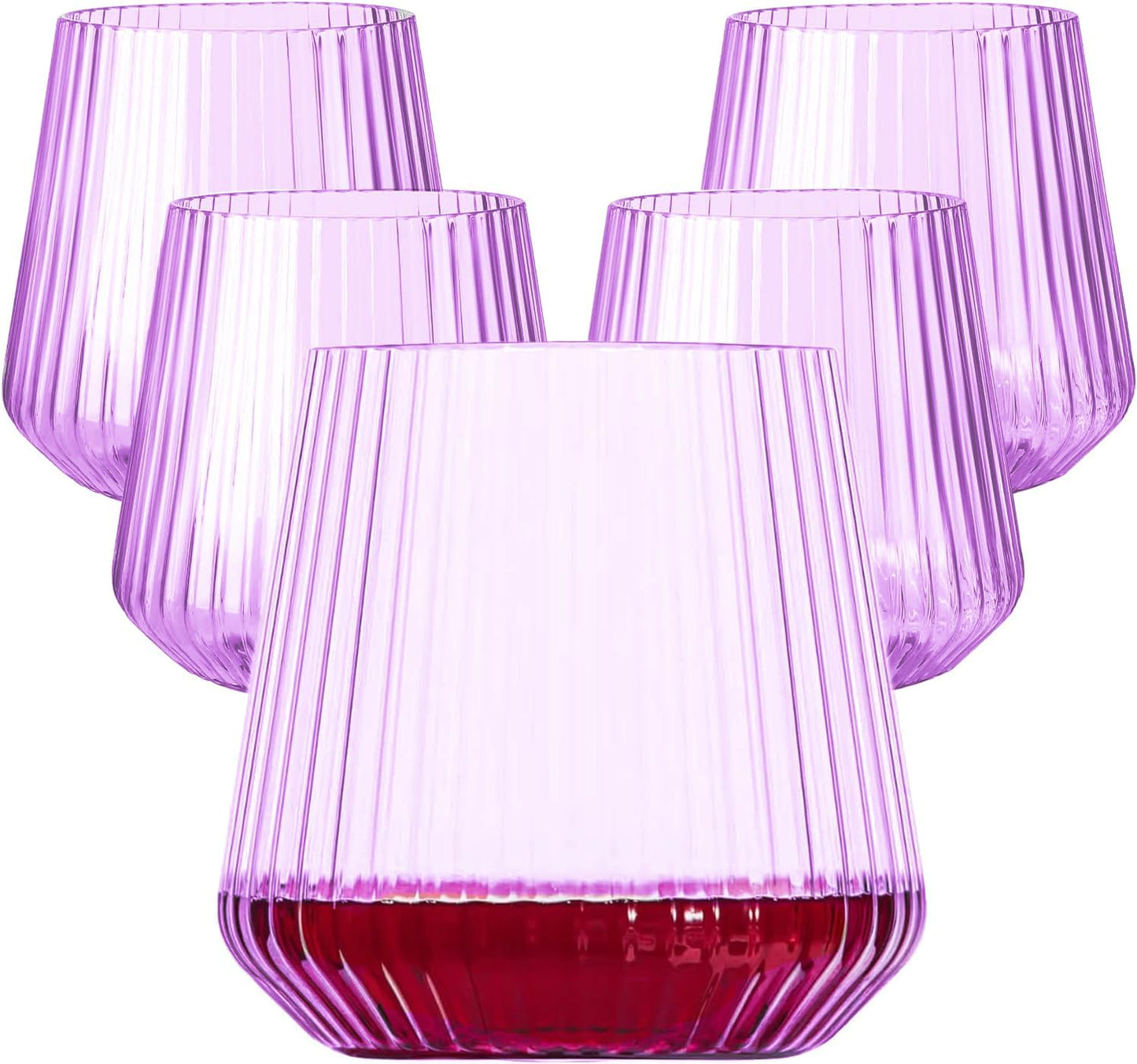 40 Pack Plastic Ribbed Wine Glasses, 14Oz Origami Disposable Wine Glasses Unbreakable Clear Plastic Cocktail Glasses Recyclable Shatterproof Reusable Wine Cups (14oz-purple-40pack)