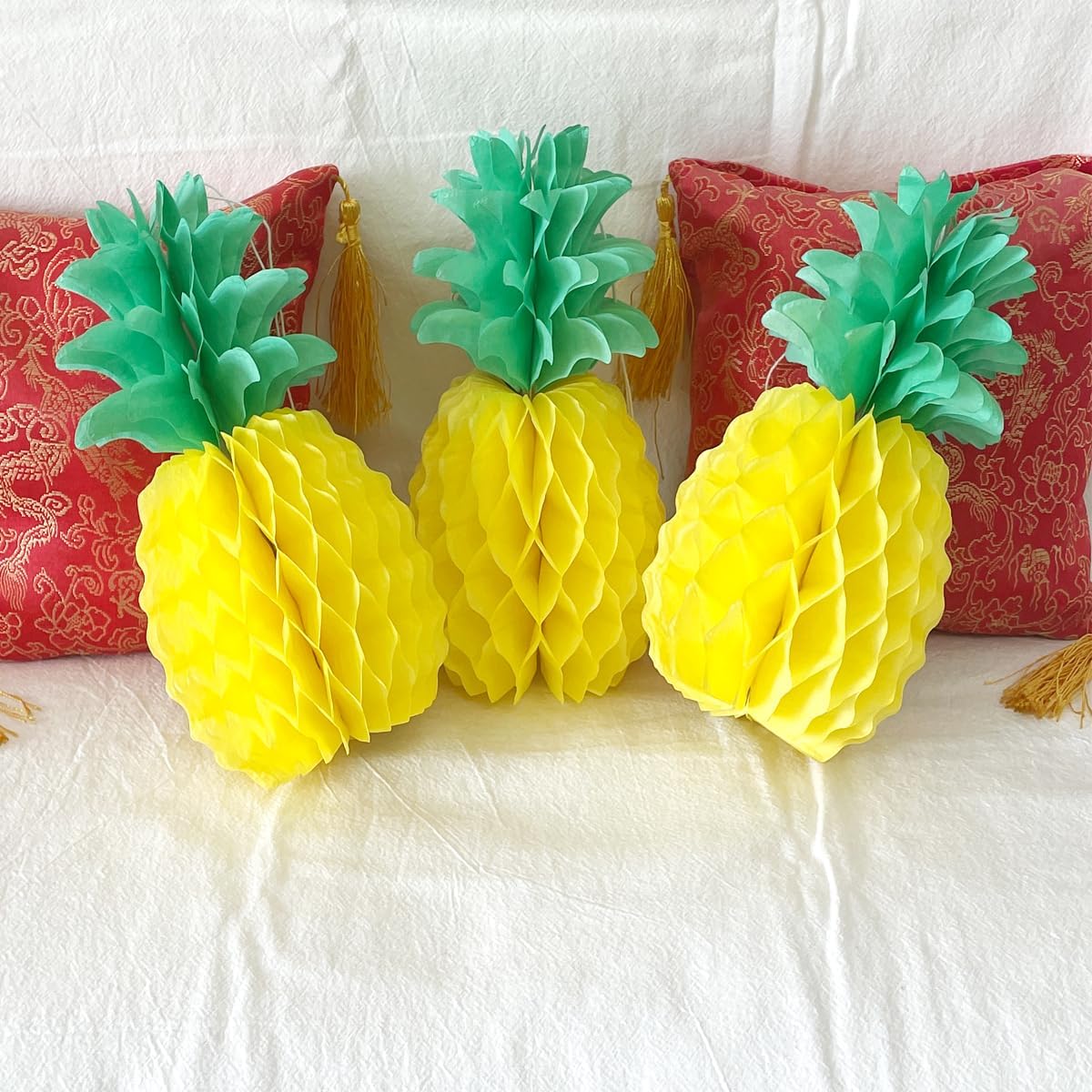 10inch Paper Pineapple Honeycomb Decorations 8pcs Tissue Party Pineapple Centerpieces Hanging Pineapple for Table Decor for Summer Tropical Hawaiian Beach Decor