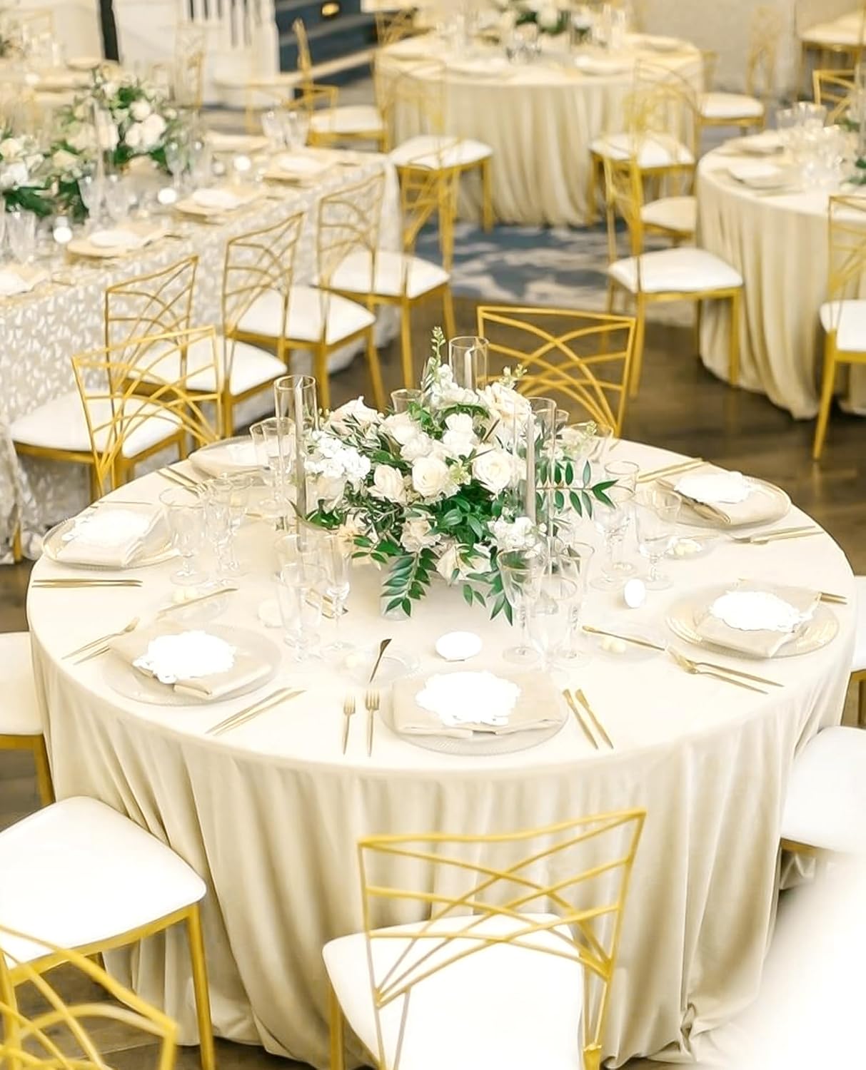 12 Pack 120 Inch Round Tablecloth, Beige Polyester Fabric Table Cloth for Round Table, Washable Tablecover for Wedding Party Dining Buffet Banquet Restaurant and Camping