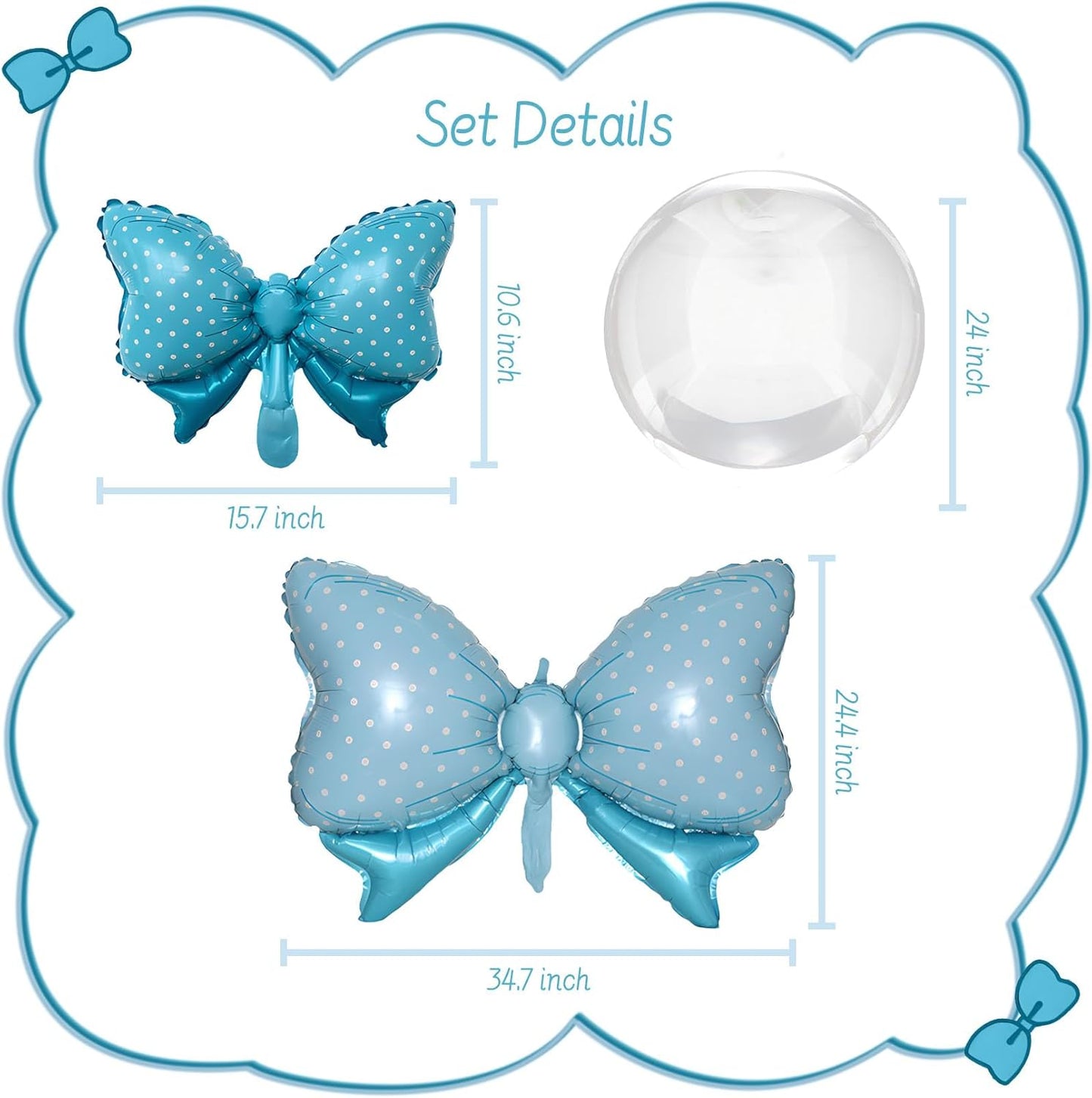 36 Inches Bow Foil Balloon Huge Bowtie Blue Balloon for Baby Shower, Wedding, Kids Theme Party Decoration (Blue 2)