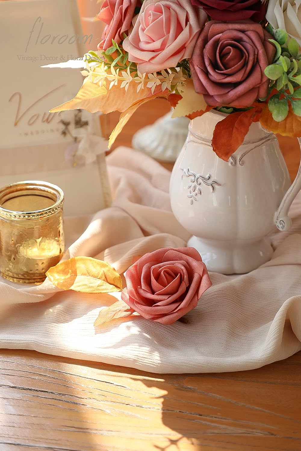 Floroom Artificial Flowers 25pcs Real Looking Burgundy Ombre Colors Foam Fake Roses with Stems for DIY Red Wedding Bouquets Bridal Shower Centerpieces Floral Arrangements Party Tables Home Decorations