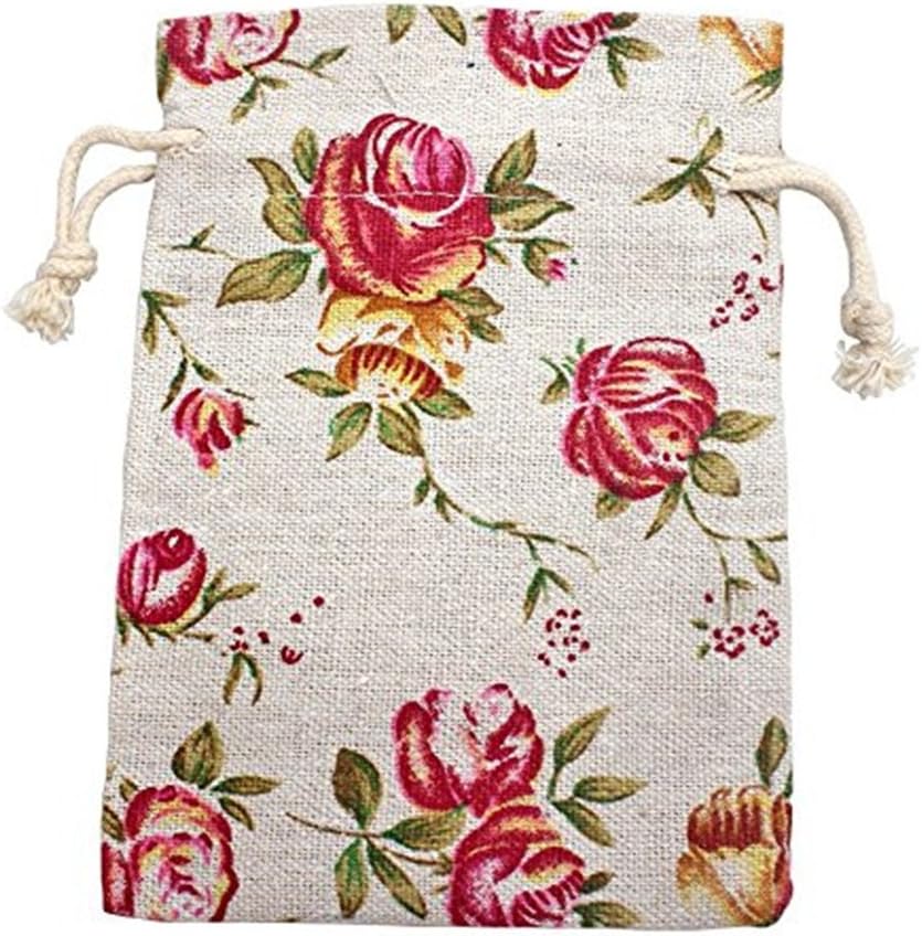 KUPOO 50PCS Rose Drawstring Bags Burlap Flower Pouch Bags Gift Bags Jewelry Pouches for DIY Craft Wedding Party, 5.5X3.9 Inches (5.5X3.9)