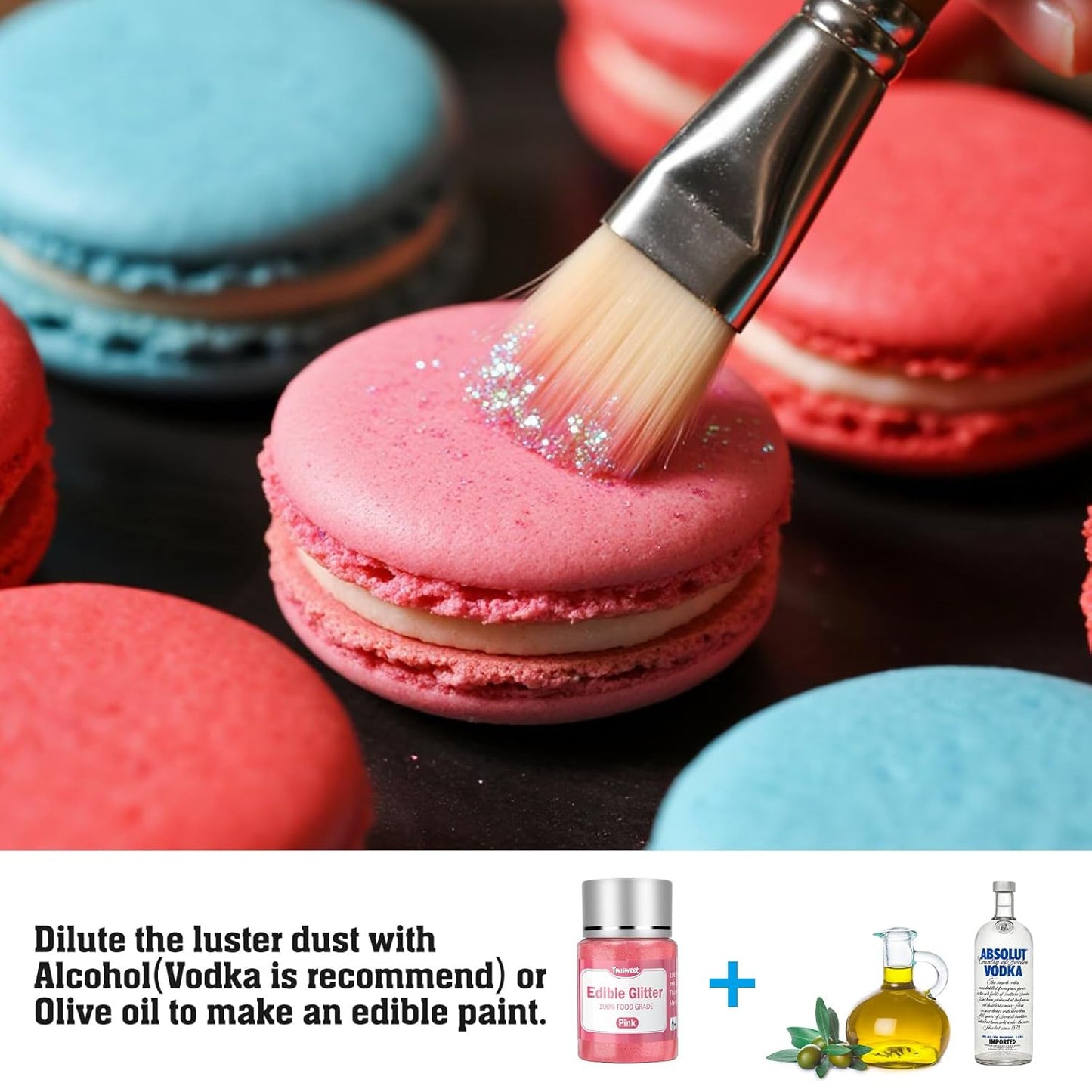 Twisweet Pink Edible Glitter for Drinks, Food Grade 10g Sparkling Sprinkles Cake Decorating Supplies, Edible Luster Dust for Cocktail Beverages, Food Coloring Shimmer Powder for Cupcakes Cookies Cake Decorations