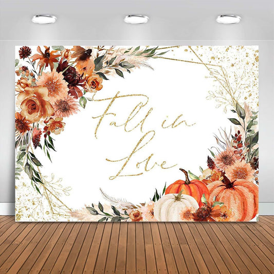 Mocsicka Fall in Love Bridal Shower Backdrop Boho Autumn Leaves Pumpkin Briddal Shower Party Decorations Terracotta Fall Wedding Photography Background (White, 7x5ft(82''x60''))