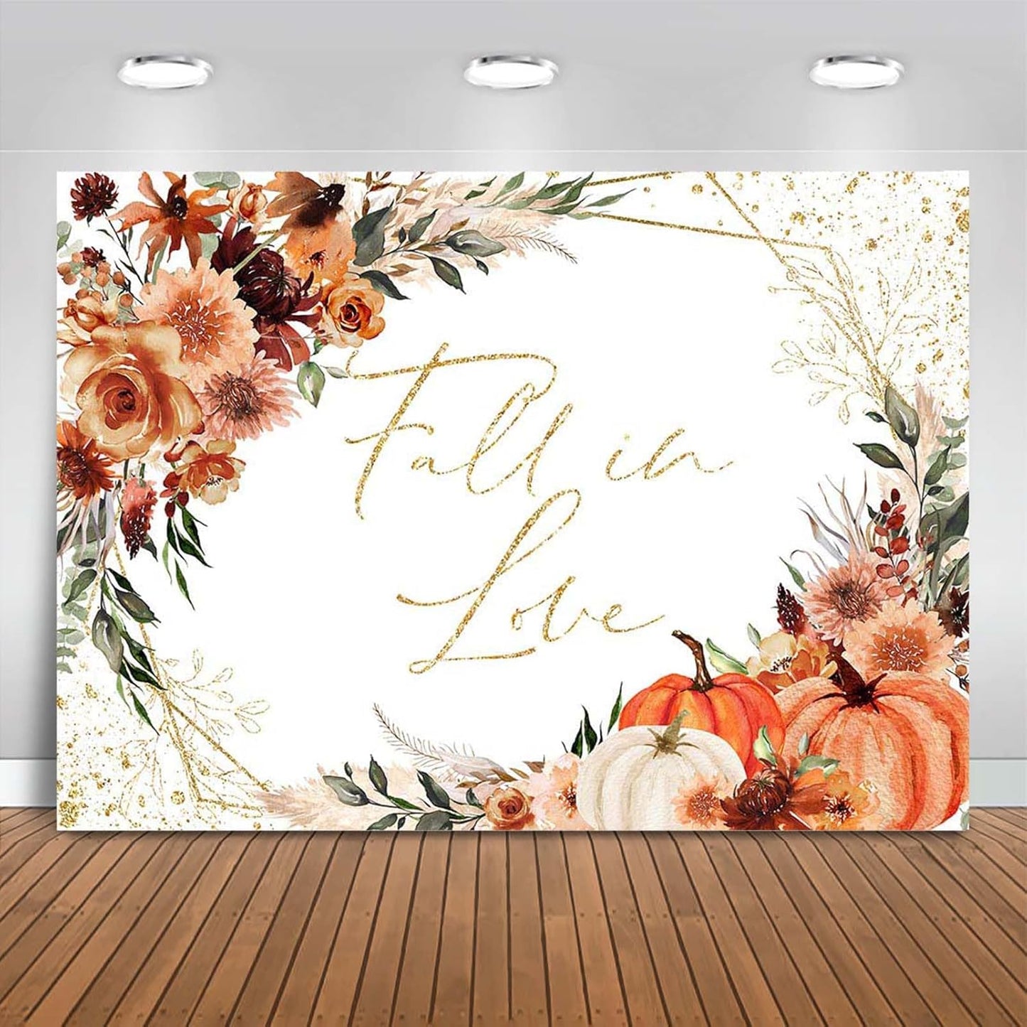 Mocsicka Fall in Love Bridal Shower Backdrop Boho Autumn Leaves Pumpkin Bride Shower Background Terracotta Flower Pampas Grass Wedding Party Banner Decoration (White, 8x6ft(96''x72''))