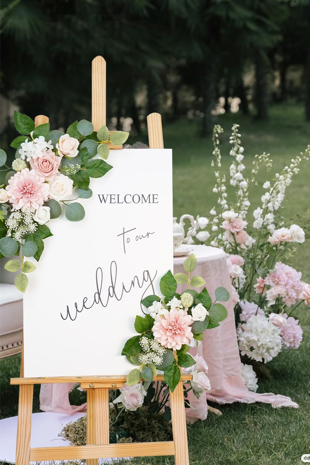 WEIERYUE(Pack of 2) Artificial Flowers Decorations,Artificial Arch Backdrop Garlandfor Ceremony Party Reception Entrance Welcome Easel Door Floral Decor Wall Home Entryway Outdoor(Ash Powder)