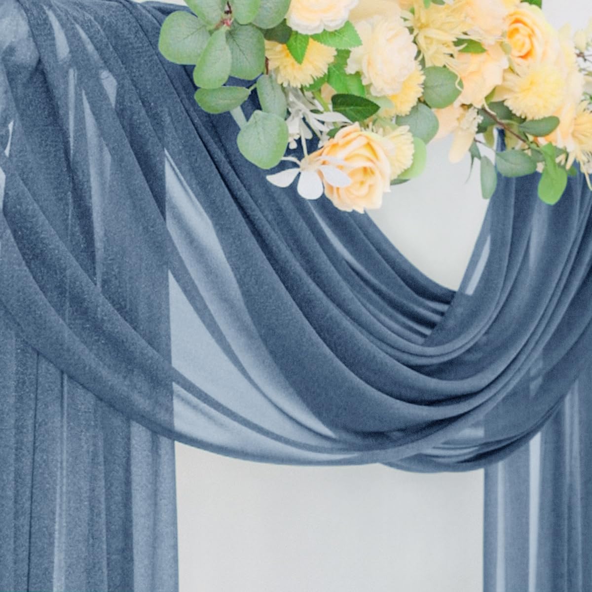 Socomi Wedding Arch Draping Fabric 29" x 20Ft 2 Panels Dusty Blue Sheer Outdoor Curtain Drapes Extra Long for Bridal Baby Shower Ceremony Birthday Party Decor