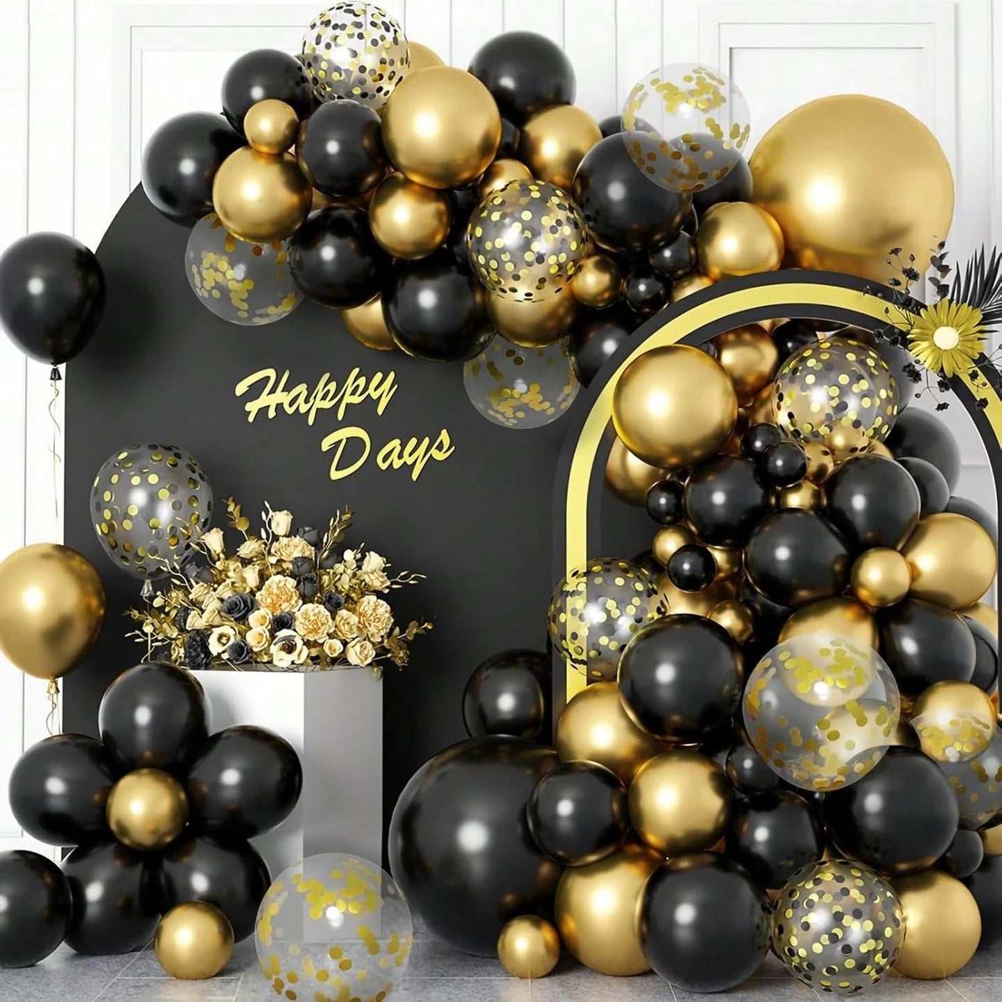 Netnology Black and Gold Balloons Set, 60Pcs 12 Inch Black Balloon Metallic Gold Balloon Gold Confetti Latex Balloon for Birthday Graduation New Years Wedding Anniversary Party Decorations