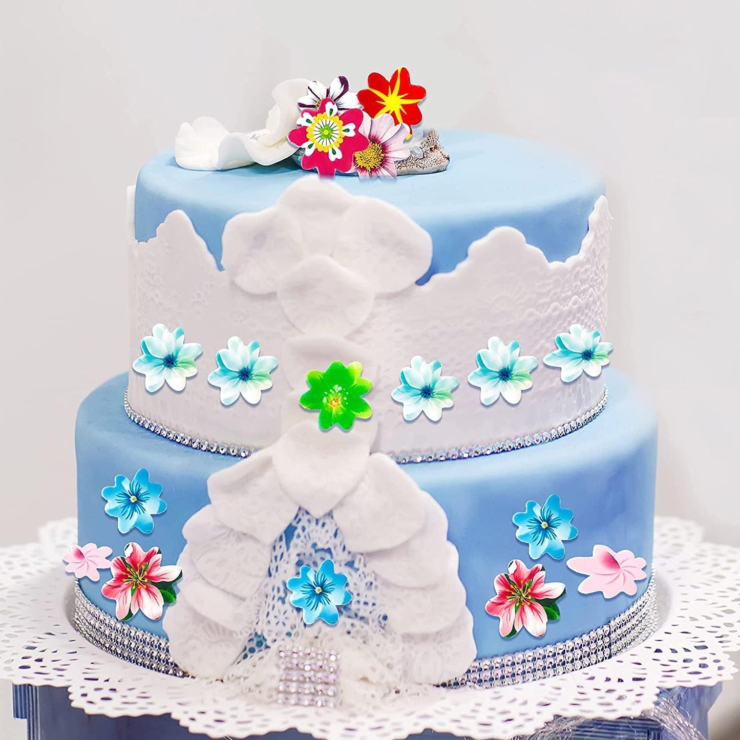 Edible Flowers 120pcs Wafer Paper Cake Cupcake Toppers for Decorating Rice Paper Flower Food Decorations for Baking Girl Birthday Party Mix Size Color (Flowers)