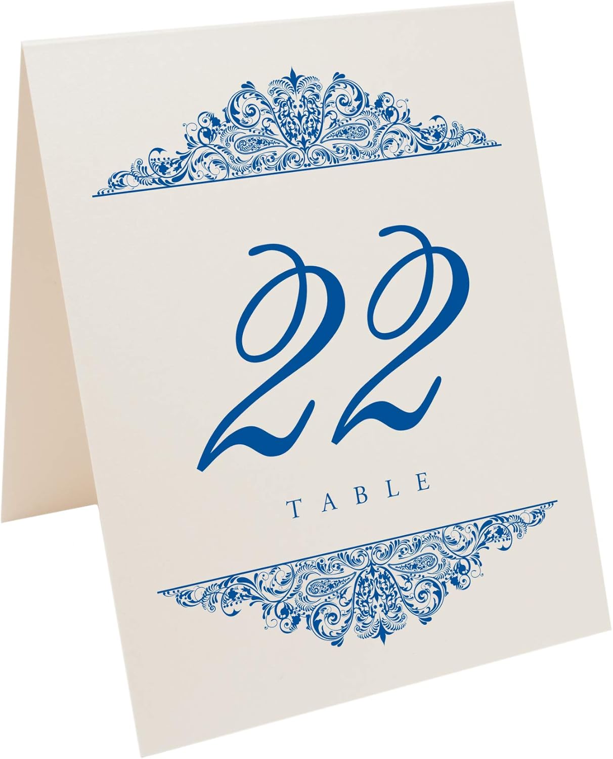 Paisley Wedding Table Numbers (Select Color/Quantity), Champagne, Royal Blue, 1-15, Double Sided, Tent or Use in a Stand, Great for Parties & Restaurants - Made in the USA