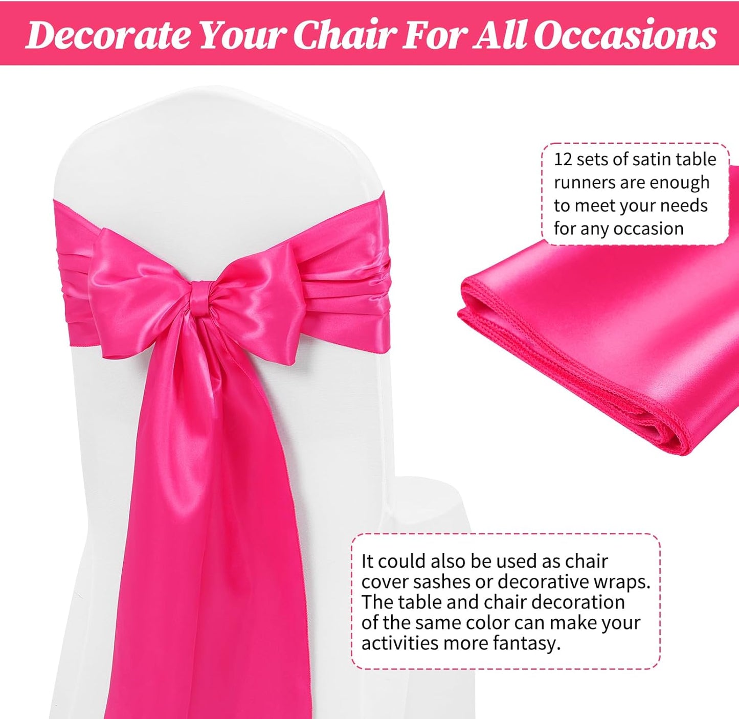 12 Pack Hot Pink Satin Table Runner 12 x 108 inch Long Premium Smooth Table Runner for Wedding, Banquets, Birthday, Party, Graduation, Engagements,Table Runners fit Rectangle and Round Table