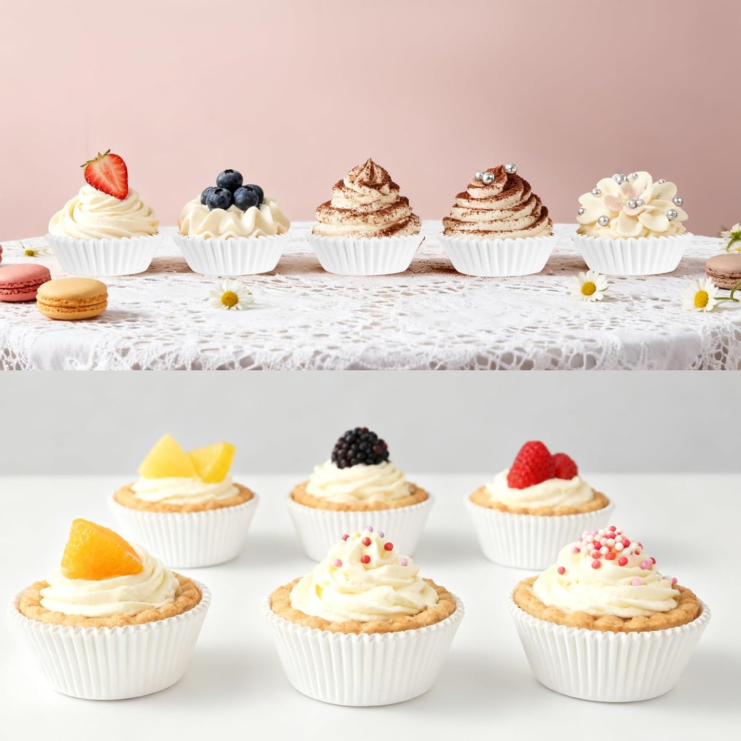 1.4 inch 1000-Count Mini Cupcake Liners Bright Colorful Muffin Baking Cups, Odorless,Baking Paper Cups for Baking Candy Cooking，Upgraded & Food Grade Grease-Proof Paper (White, 1.4 Inch)