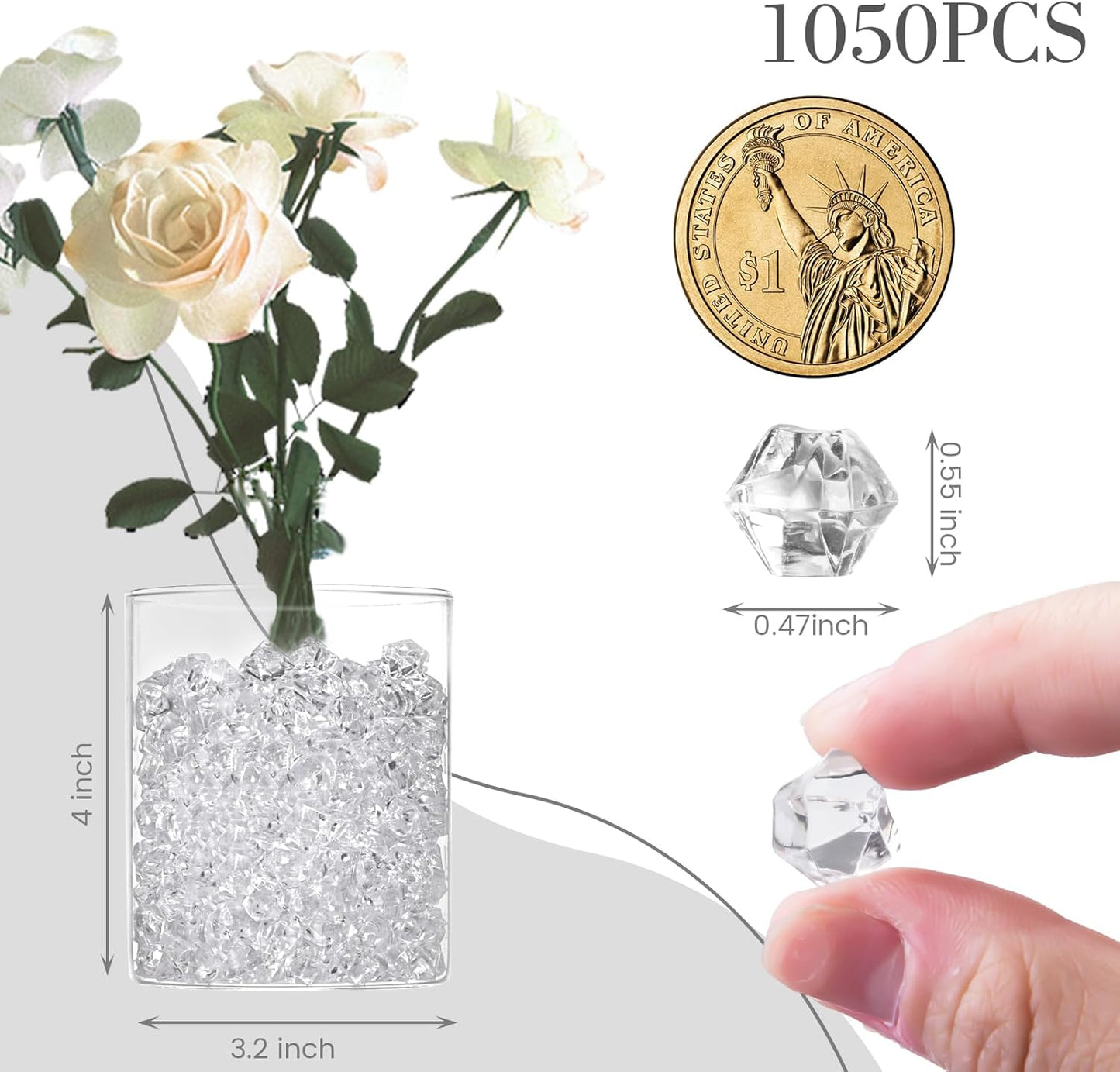 DomeStar 1050PCS Clear Fake Ice, Acrylic Fake Diamonds, Crushed Ice Rocks Clear Vase Fillers Fish Tank Vase Centerpiece Party Table Scatter Decor