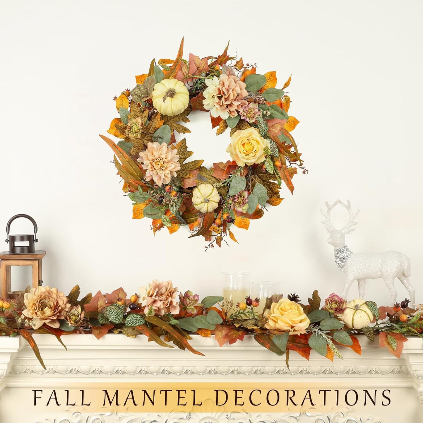 Fall Garland, 6 FT Pumpkin Garlands, Fall Leaves Garland for Table Centerpiece Door Window Fireplace Home Indoor Outdoor Fall Decorations