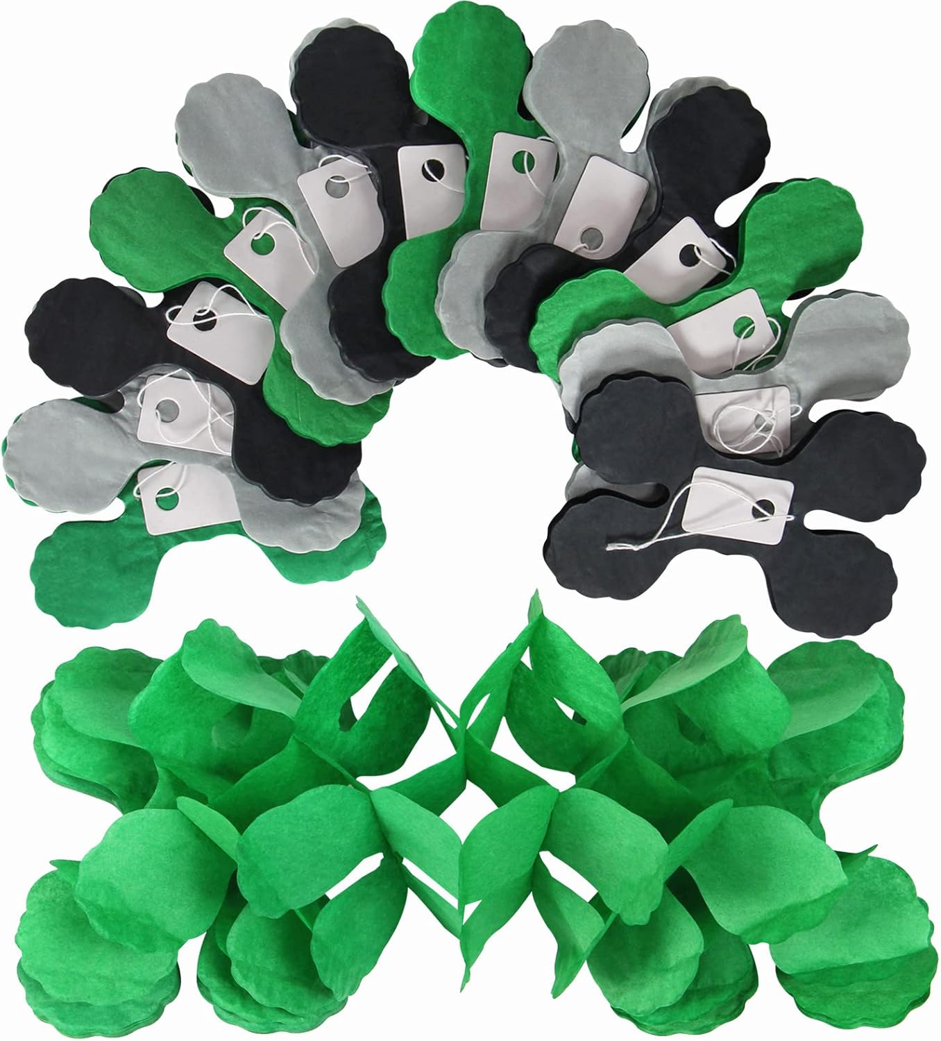 Black Green-Silver Party-Decorations Streamers Garland - 12pcs Graduation 2025 4-Leaf Clover Paper Streamer, Soccer Party Supplies Wedding Men Boys Birthday Baby Bridal Shower Banners Decor Ouruola