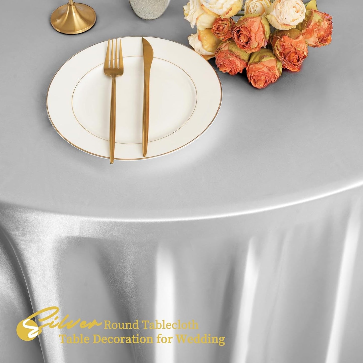 12 Pack 108 Inch Silver Satin Tablecloth - Premium Bright Silky Round Tablecloth Overlay Smooth Fabric Table Cover, Table Decoration for Wedding Party Banquet Events Restaurant Kitchen Dining