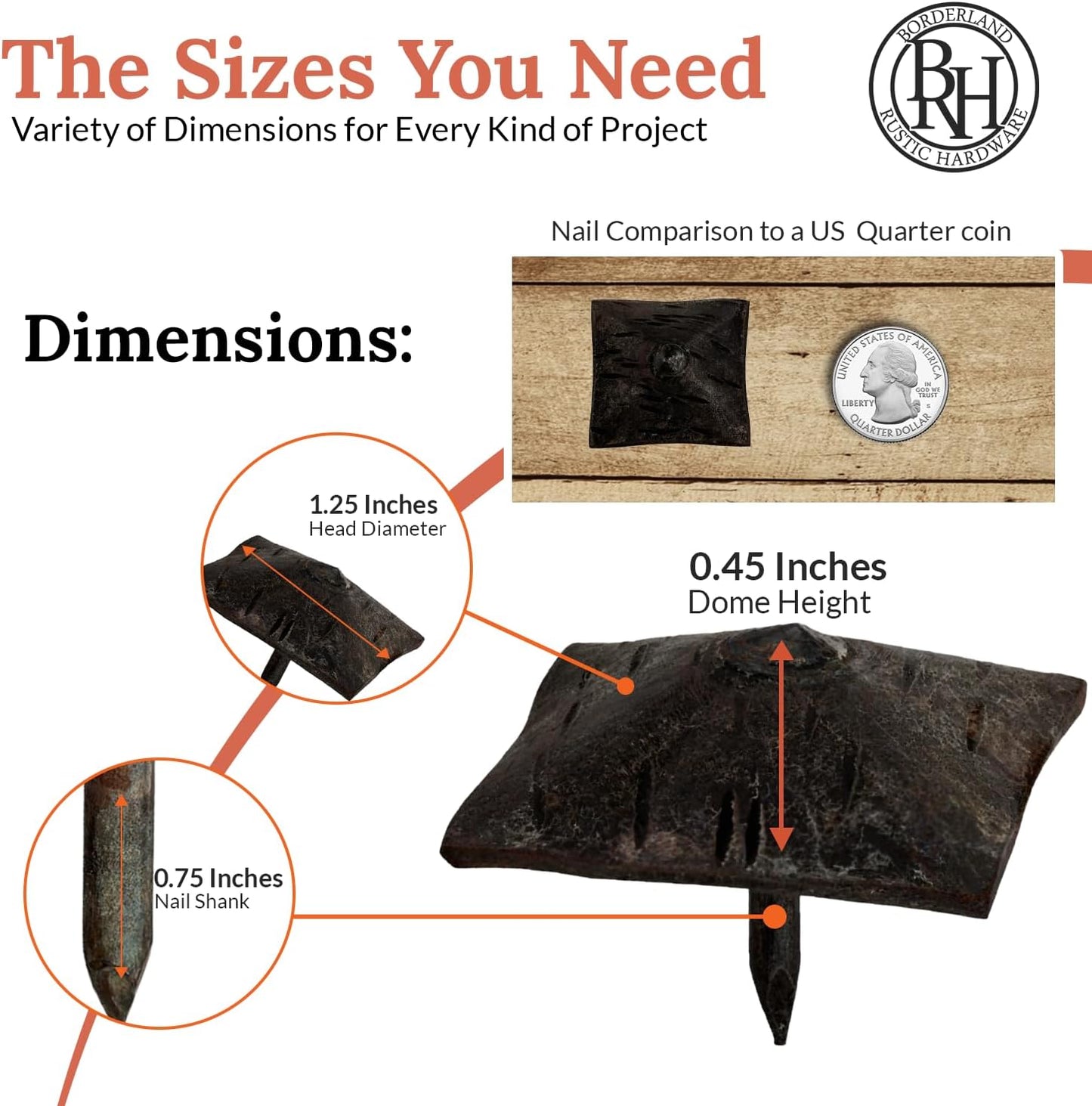 100 Pack 1.25" Square Head Iron Clavos Decorative Nails – Unfinished – Handmade Rustic Square Fasteners for Farmhouse Shutters, Faux Wood, Barn Doors, Shutters, and Gates – Ornamental Wood Accent