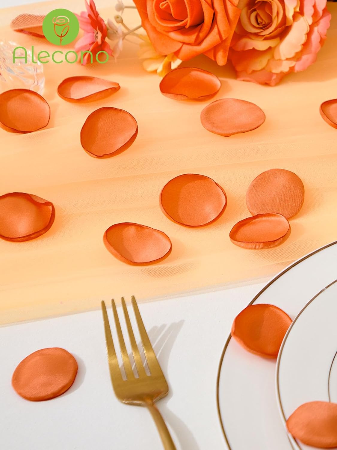 Alecono 600Pcs Silk Rose Petals, Faux Orange Flower Petals for Wedding Proposal Flower Girl Basket, Petals Bulk for Dinner Table Centerpieces Party Romantic Night Decoration