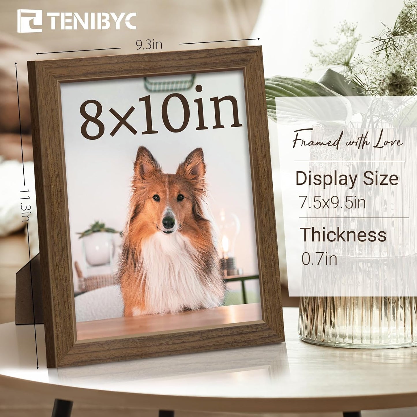 8x10 Picture Frame Set - 3 Pack, Brown Woodgrain, Wood Photo Frame, HD Tempered Glass, Gallery Photo Frame, Table or Wall Display