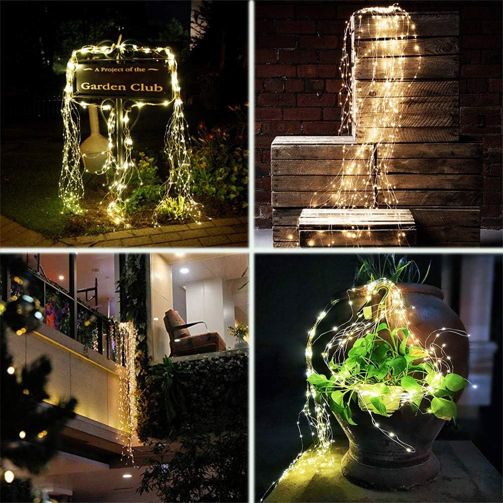 220 LED Firefly Bunch Lights Battery Operated, 8 Flashing Modes Waterproof Copper Wire Waterfall Lights, Remote Controlled Timer and Hooks, Fairy Lights for Indoor Outdoor Decor (Warm White)
