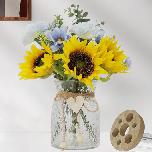 Leftover Faux Flowers in vase,Table centerpieces for Dining Room,Blue-Yellow Sunflower Flower centerpieces for Tables