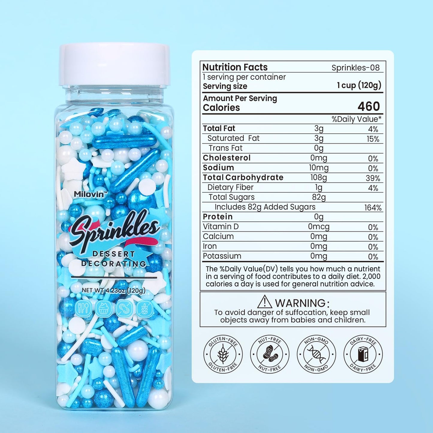 Blue Sprinkles for Cake Decorating, Galaxy Blue Sprinkles Mix, Metallic Sprinkle Mix for Cupcakes, Macaron, Ice Cream, and Cookies(120g/4.23oz)