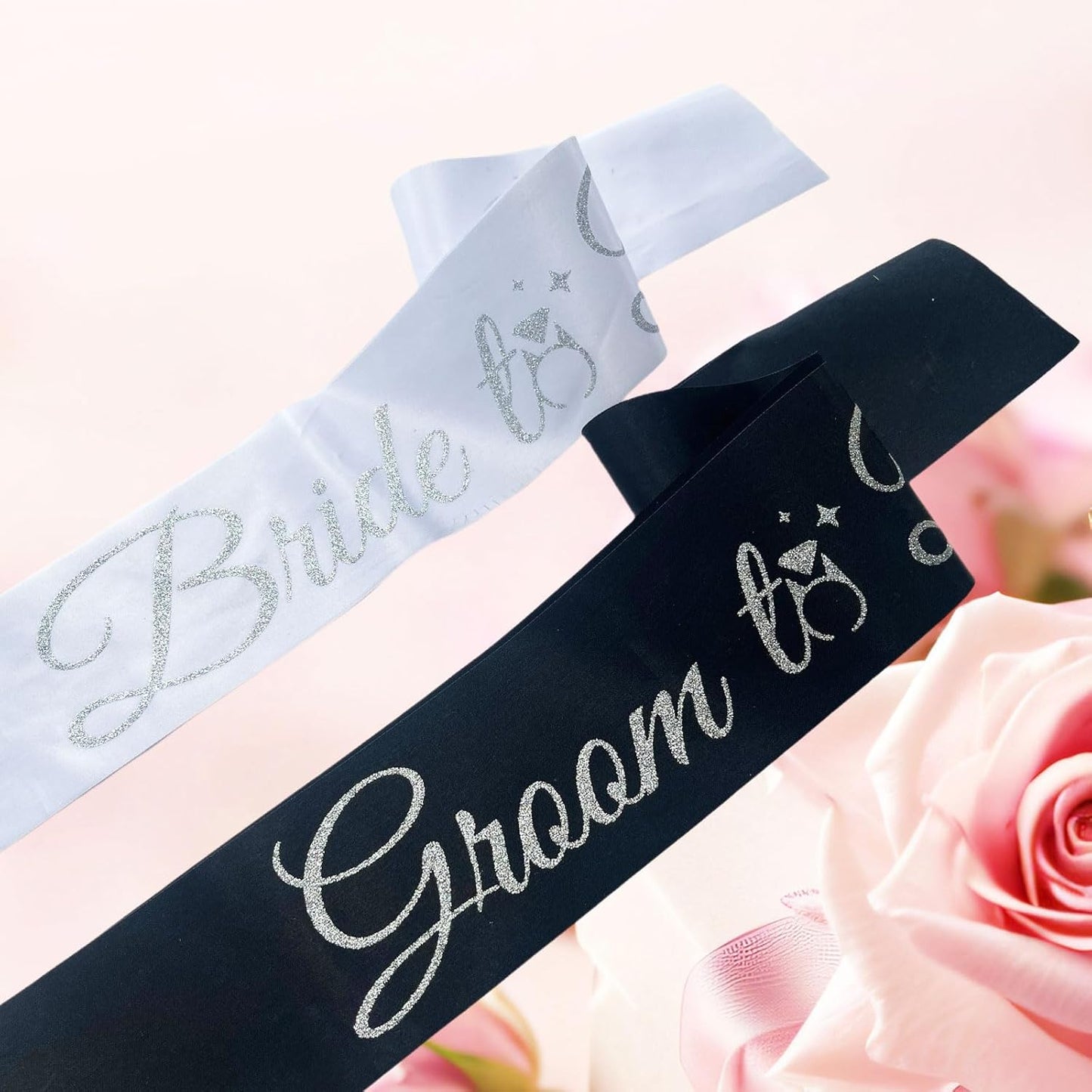 Bride Sash Bachelorette Party Bride and Groom to Be Sash for Bridal Shower Wedding Hen Party Decorations Engagement Gifts,White Silver