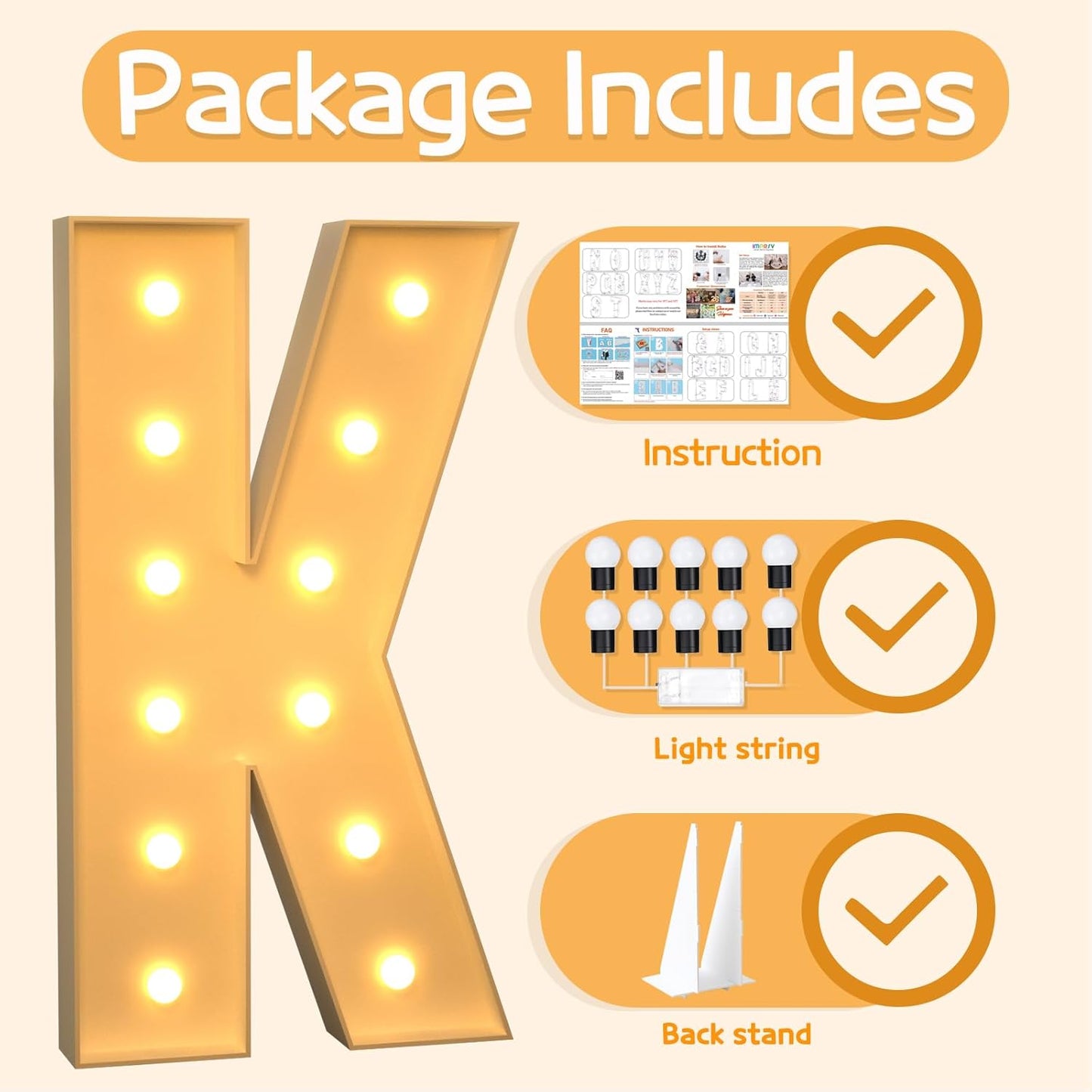 Marquee Letters 4 Feet Tall Large Light Up Letters K Happy Birthday Decorations Marry Me Engagement Party Decor Yellow Light Birthday Decorations Balloon Arch Kit Foam Sign K