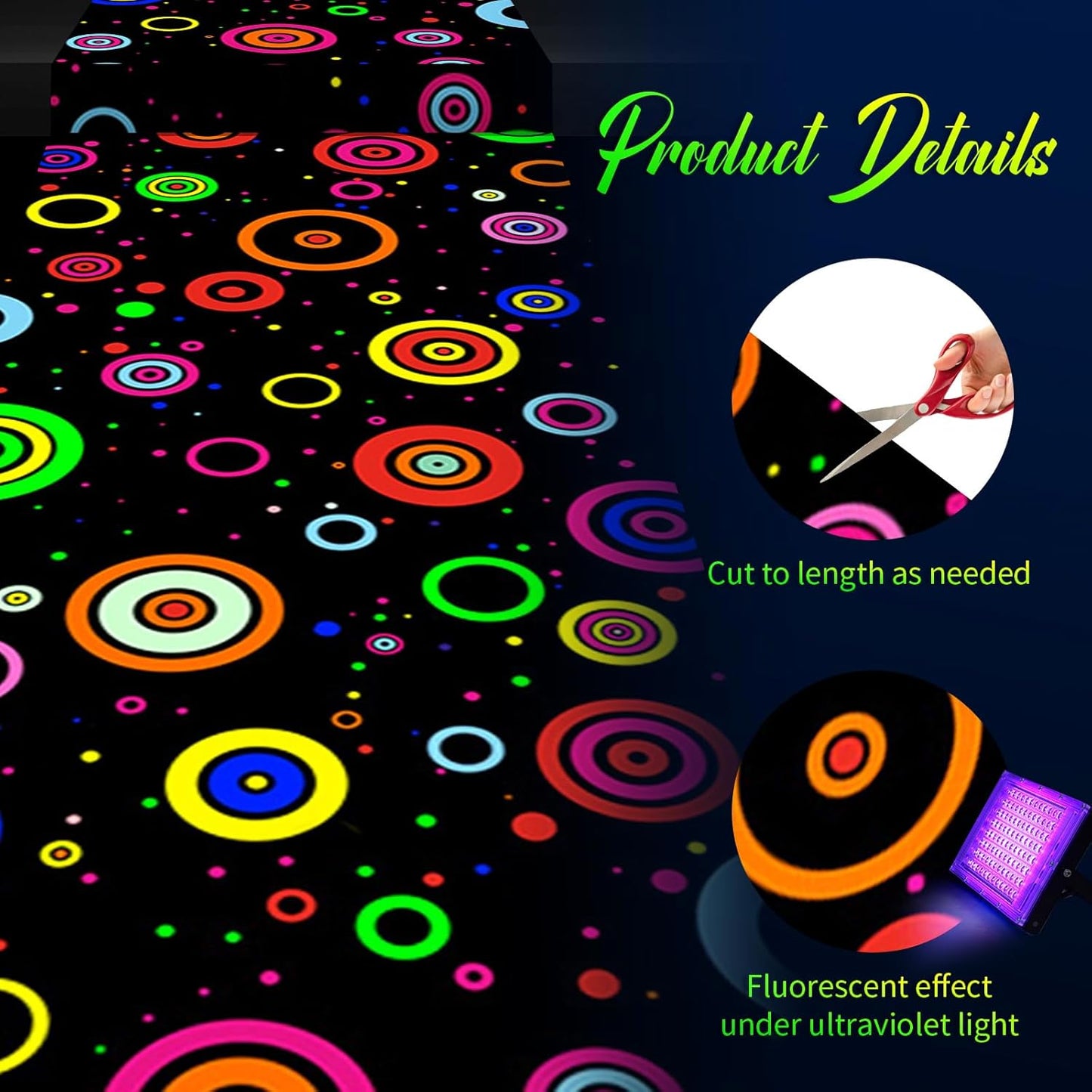 Haull 118 x 39 Inch Neon Light up Dance Floor Glow in The Dark Runner UV Reactive Blacklight Floor Aisle Runner Decor Wall Props for 80s 90s Neon Birthday Party Decorations(Ring)