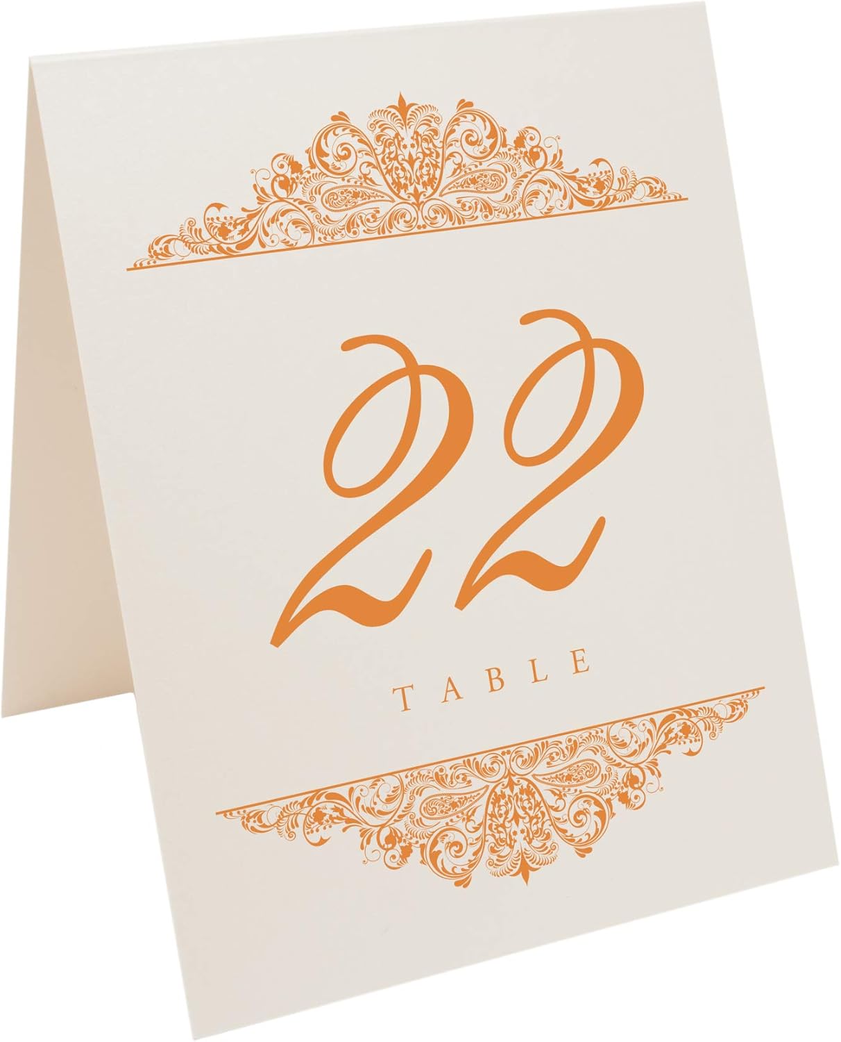Paisley Wedding Table Numbers (Select Color/Quantity), Champagne, Orange, 1-30, Double Sided, Tent or Use in a Stand, Great for Parties & Restaurants - Made in the USA