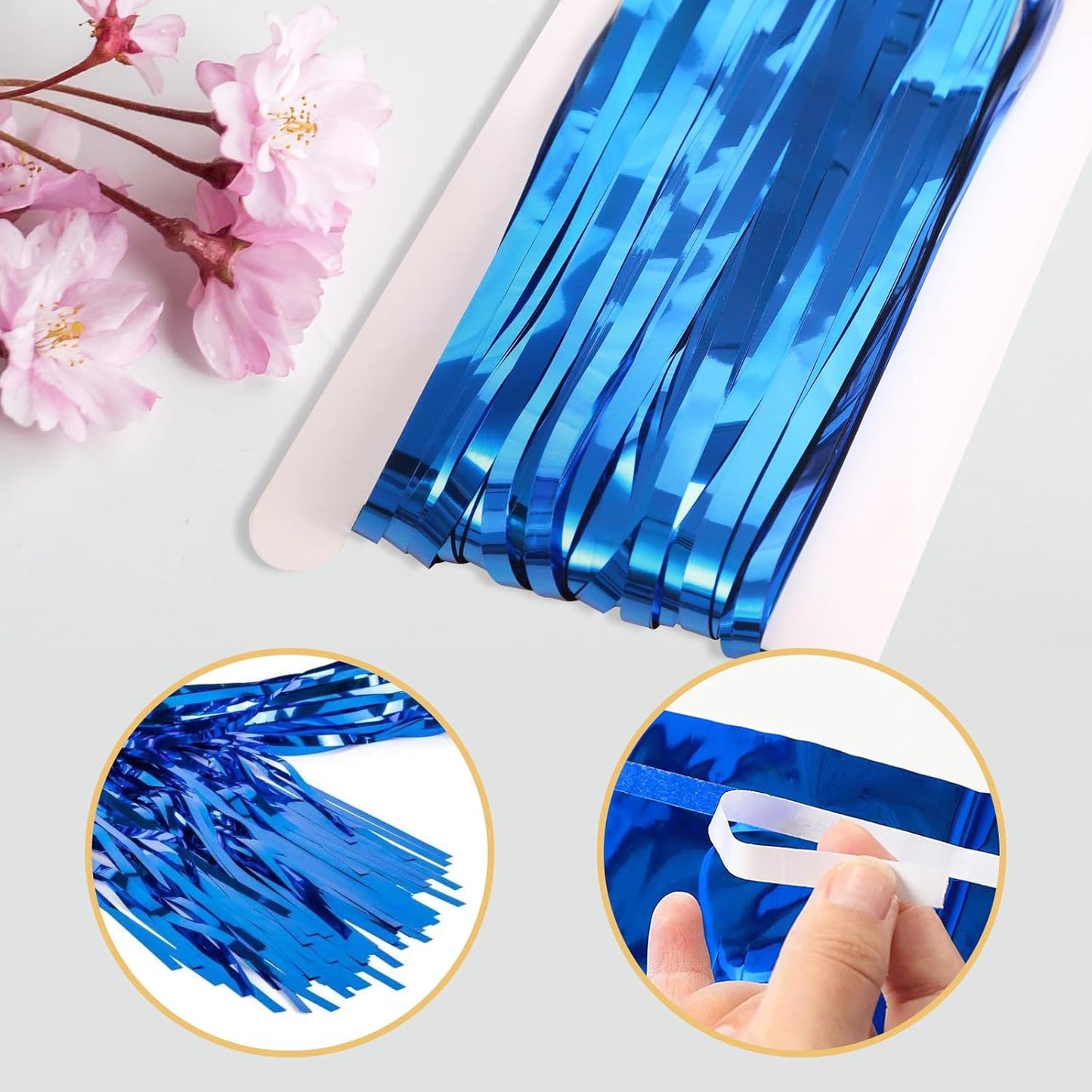 5 Pack Blue Fringe Foil Curtains 3.2ft x 8.2ft Tinsel Backdrop Streamers for Birthday Party Decoration Wedding Christmas Decoration (Navy)